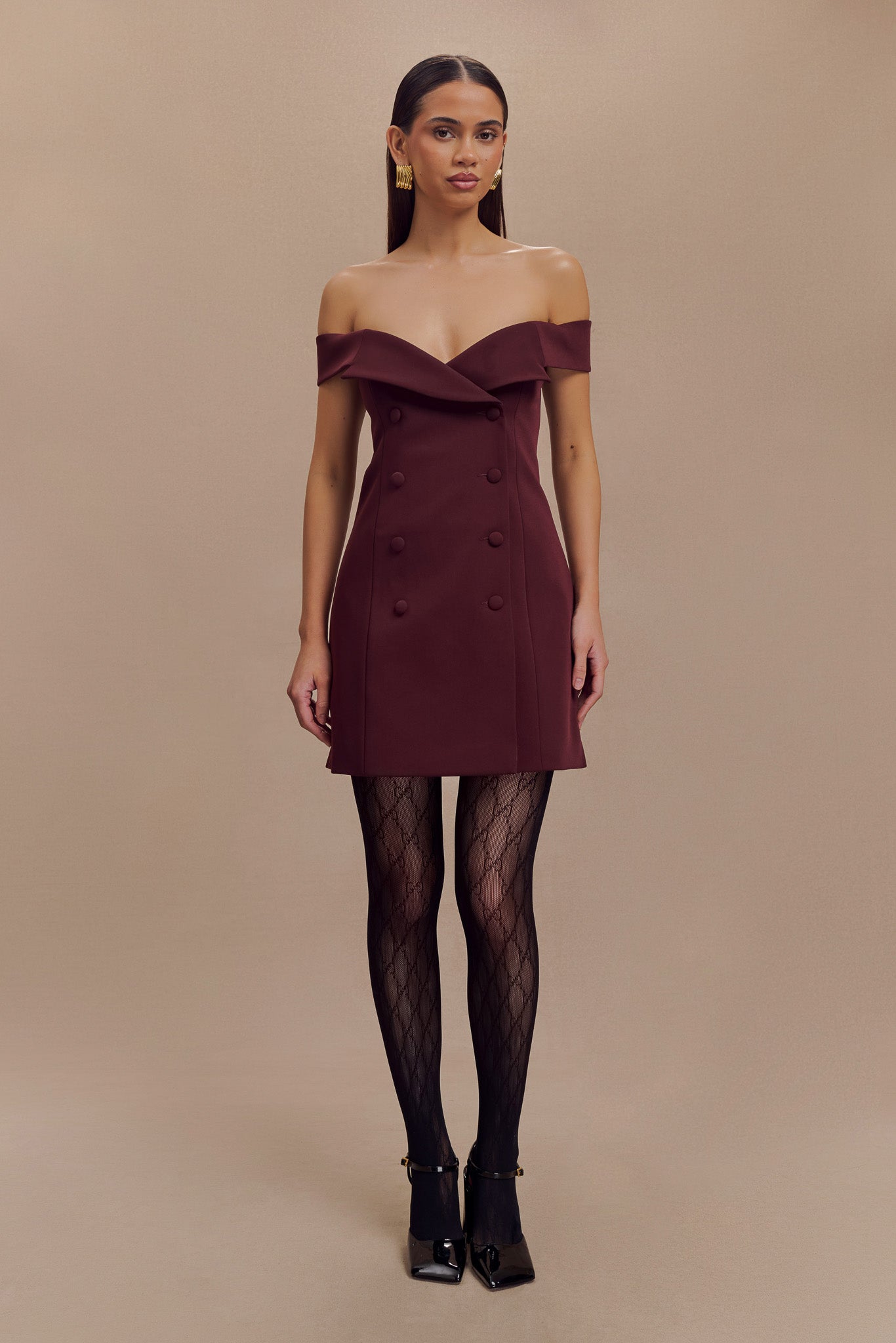 Off Shoulder Mini Dress with Bardot Neckline | Noelle Suiting Dress