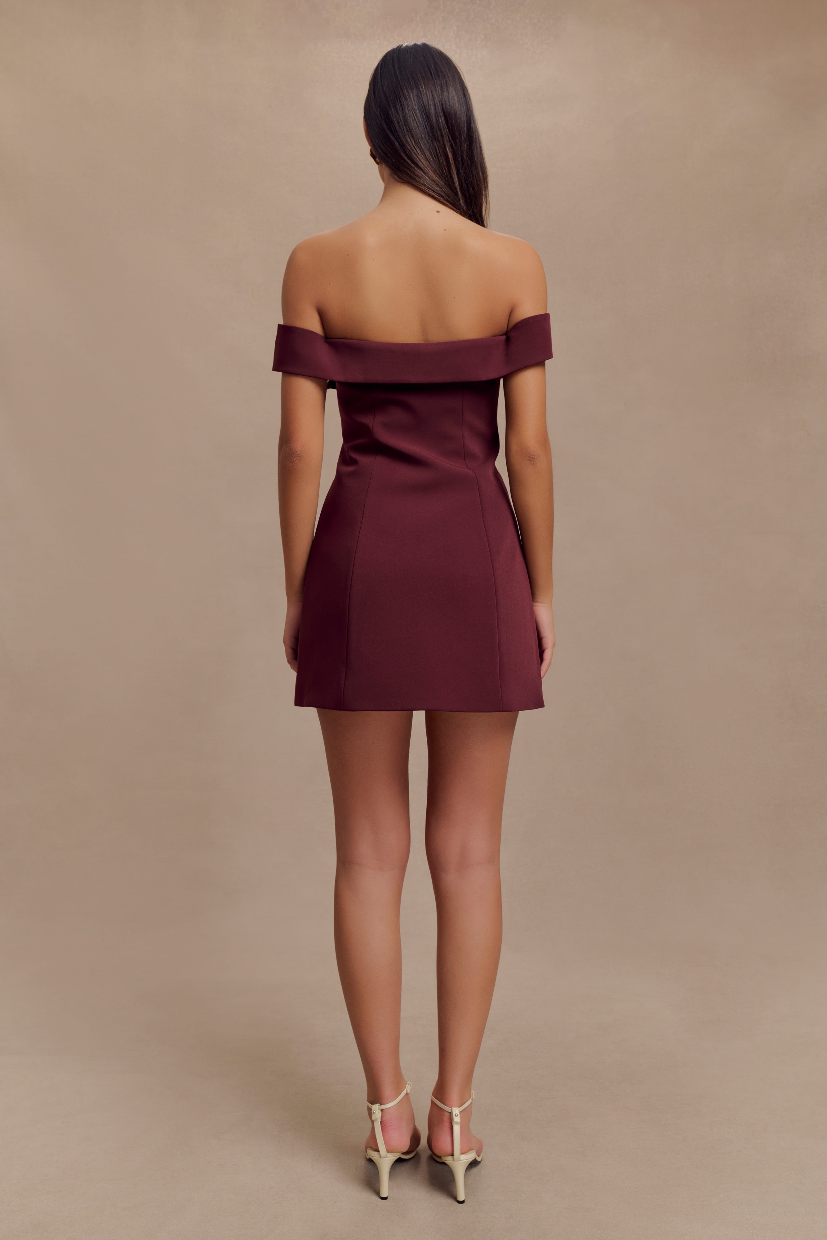 Off Shoulder Mini Dress with Bardot Neckline | Noelle Suiting Dress