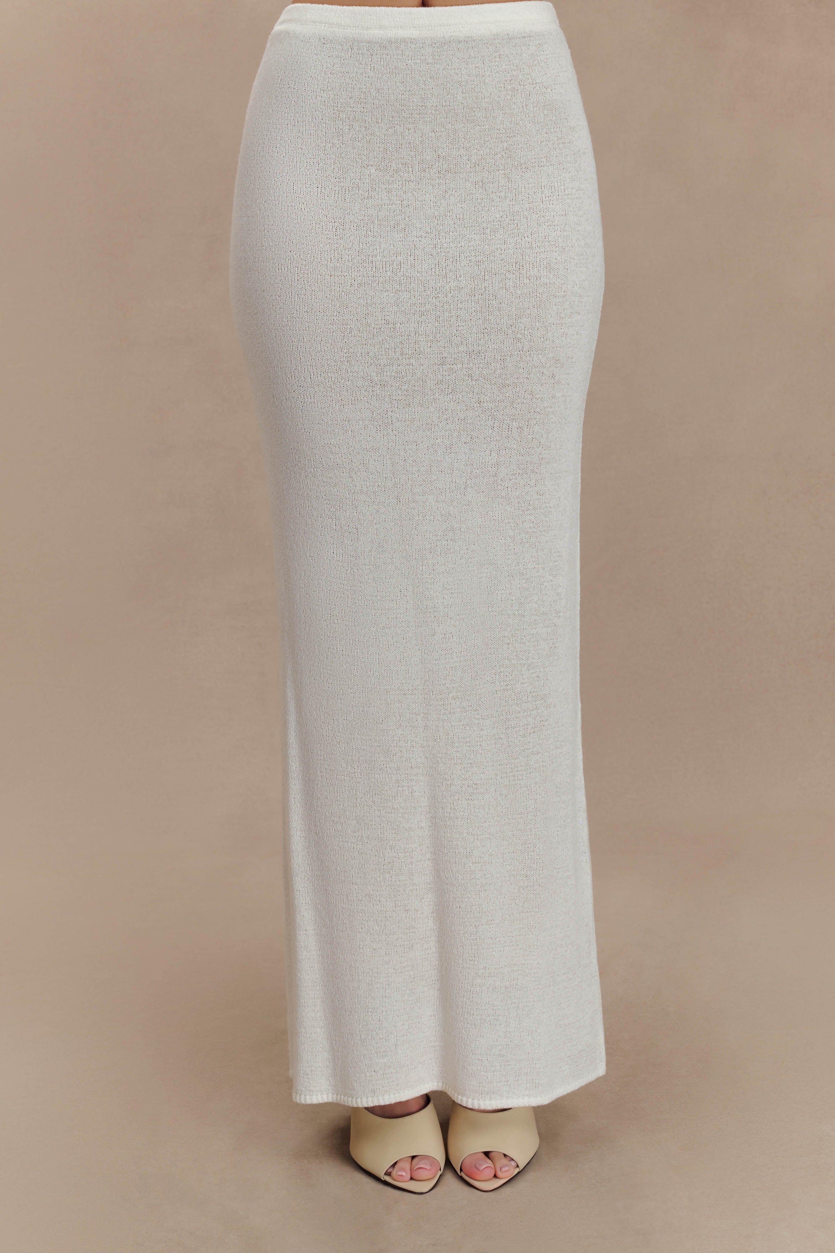 Knit Maxi Skirt with Fishtail Hem & Elastic Waist | Phoebe Ivory