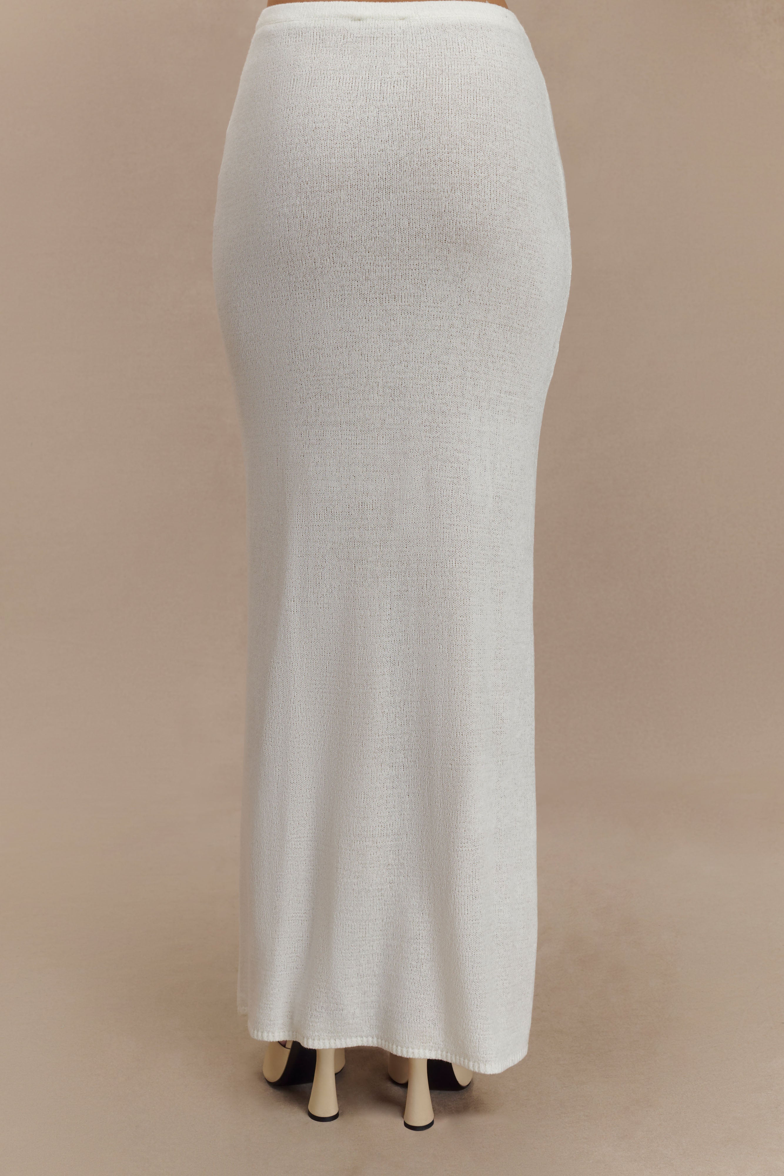 Knit Maxi Skirt with Fishtail Hem & Elastic Waist | Phoebe Ivory