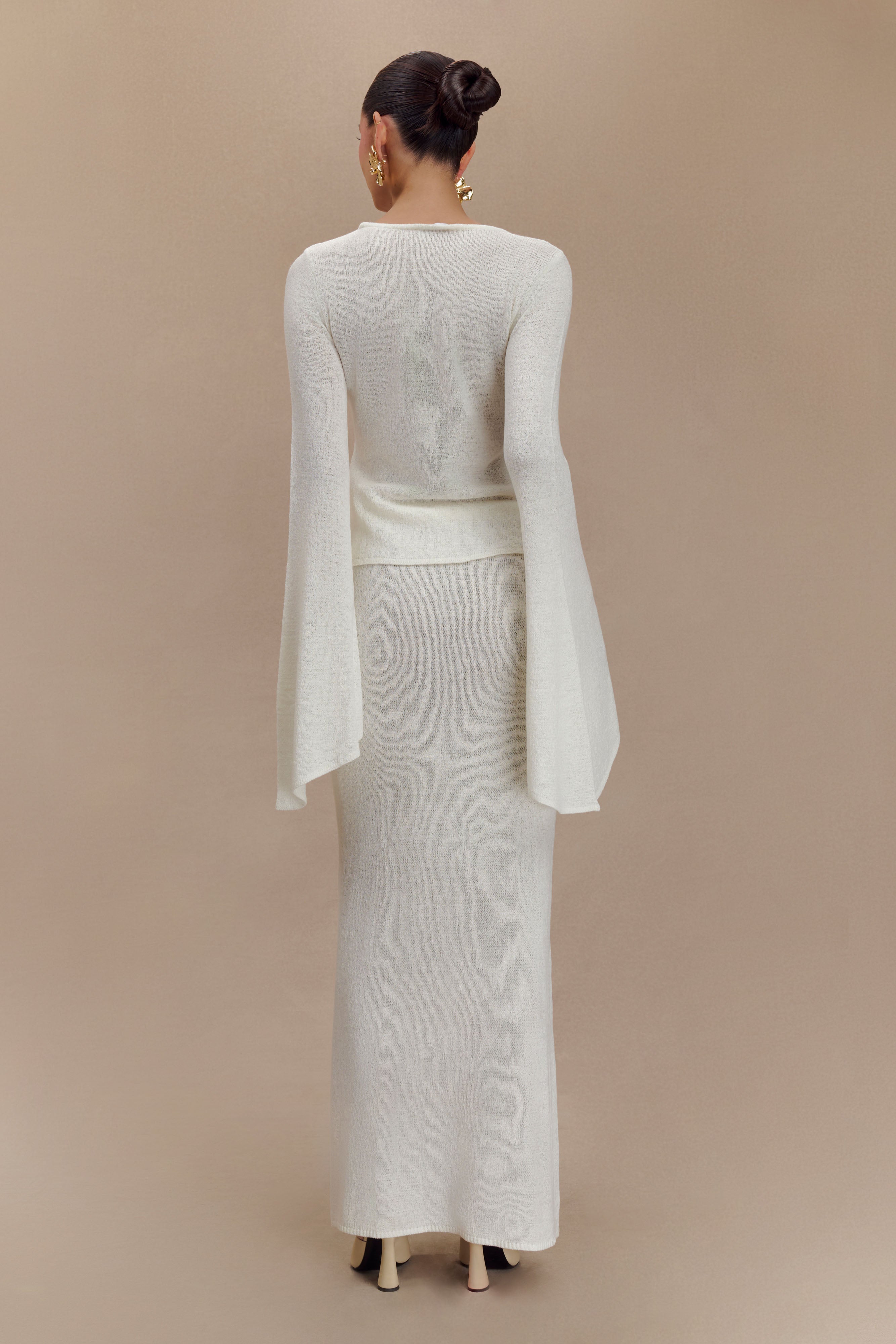 Knit Maxi Skirt with Fishtail Hem & Elastic Waist | Phoebe Ivory