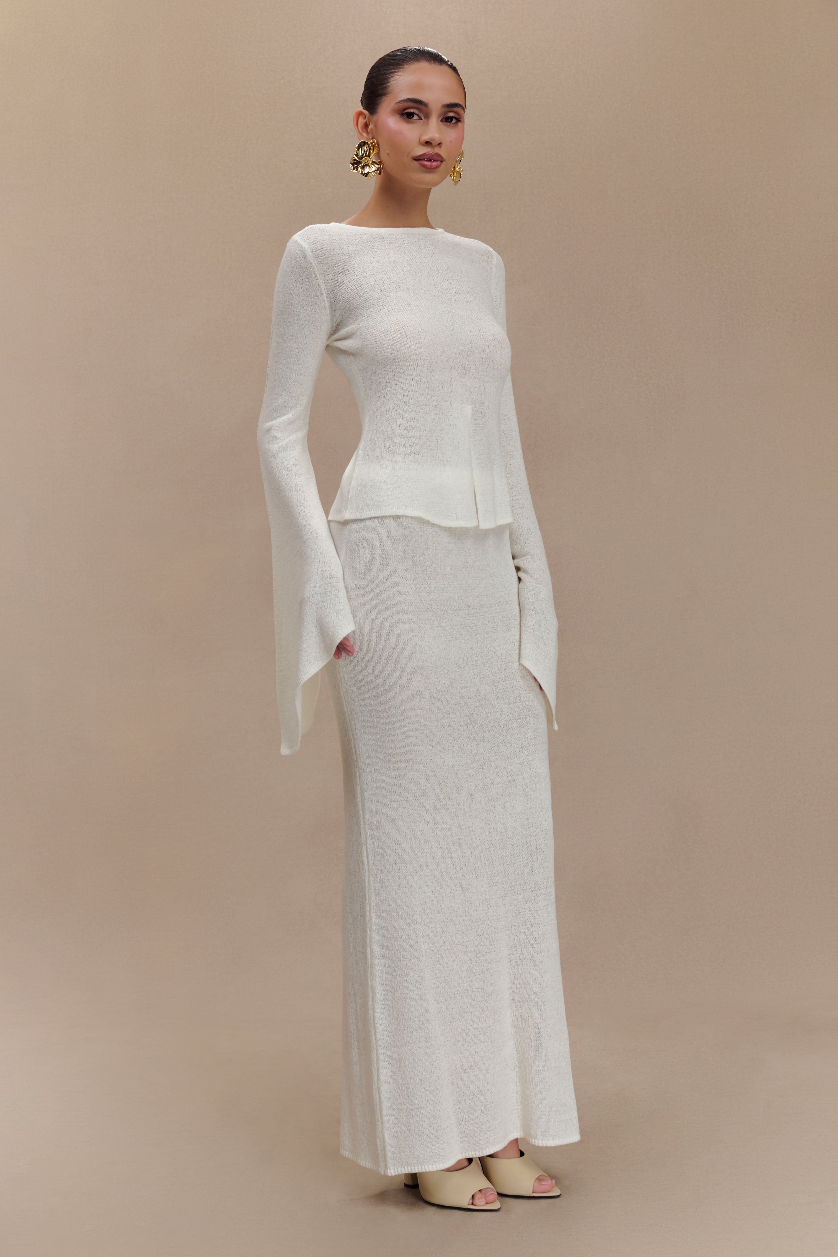 Knit Maxi Skirt with Fishtail Hem & Elastic Waist | Phoebe Ivory