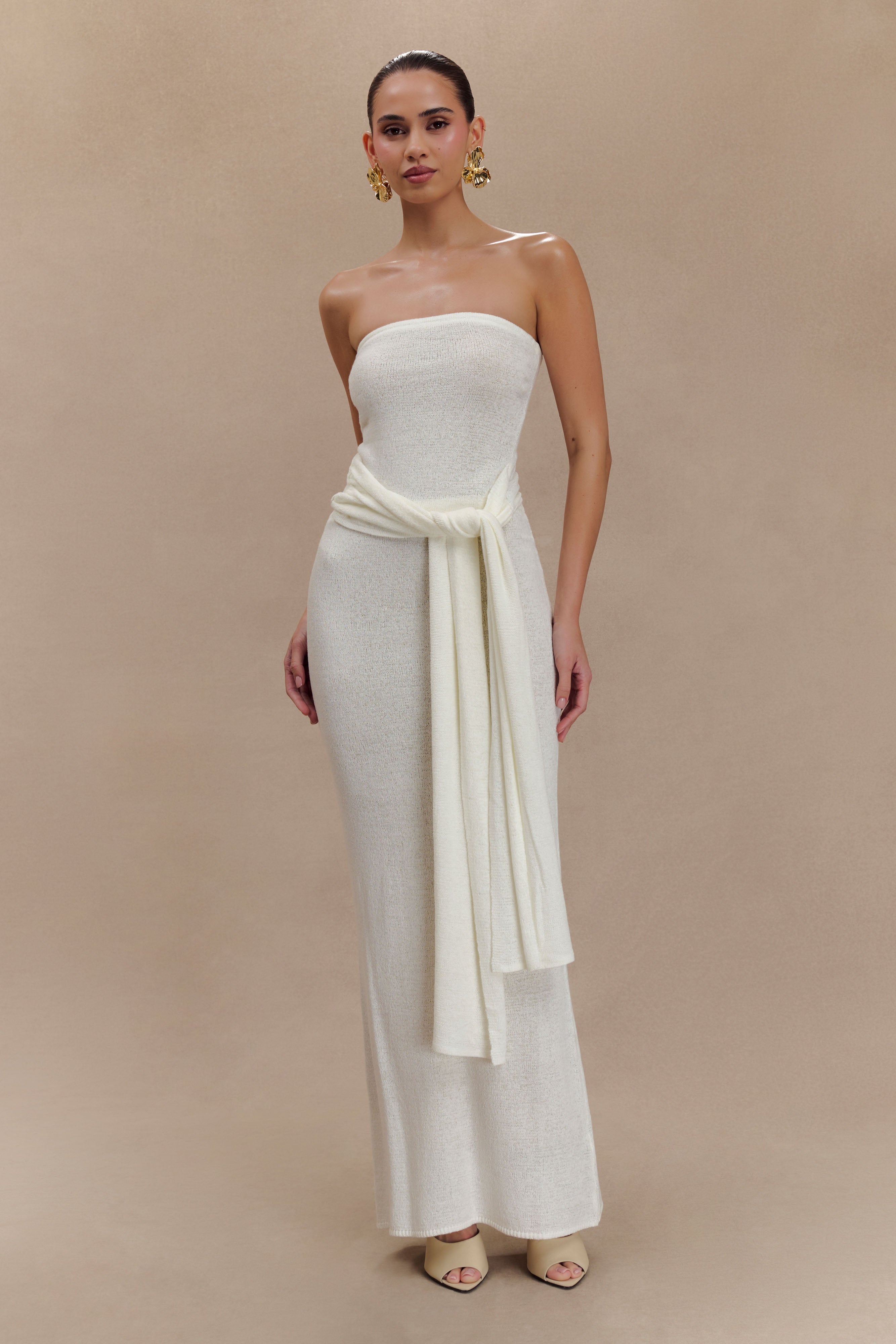 Knit Maxi Skirt with Fishtail Hem & Elastic Waist | Phoebe Ivory