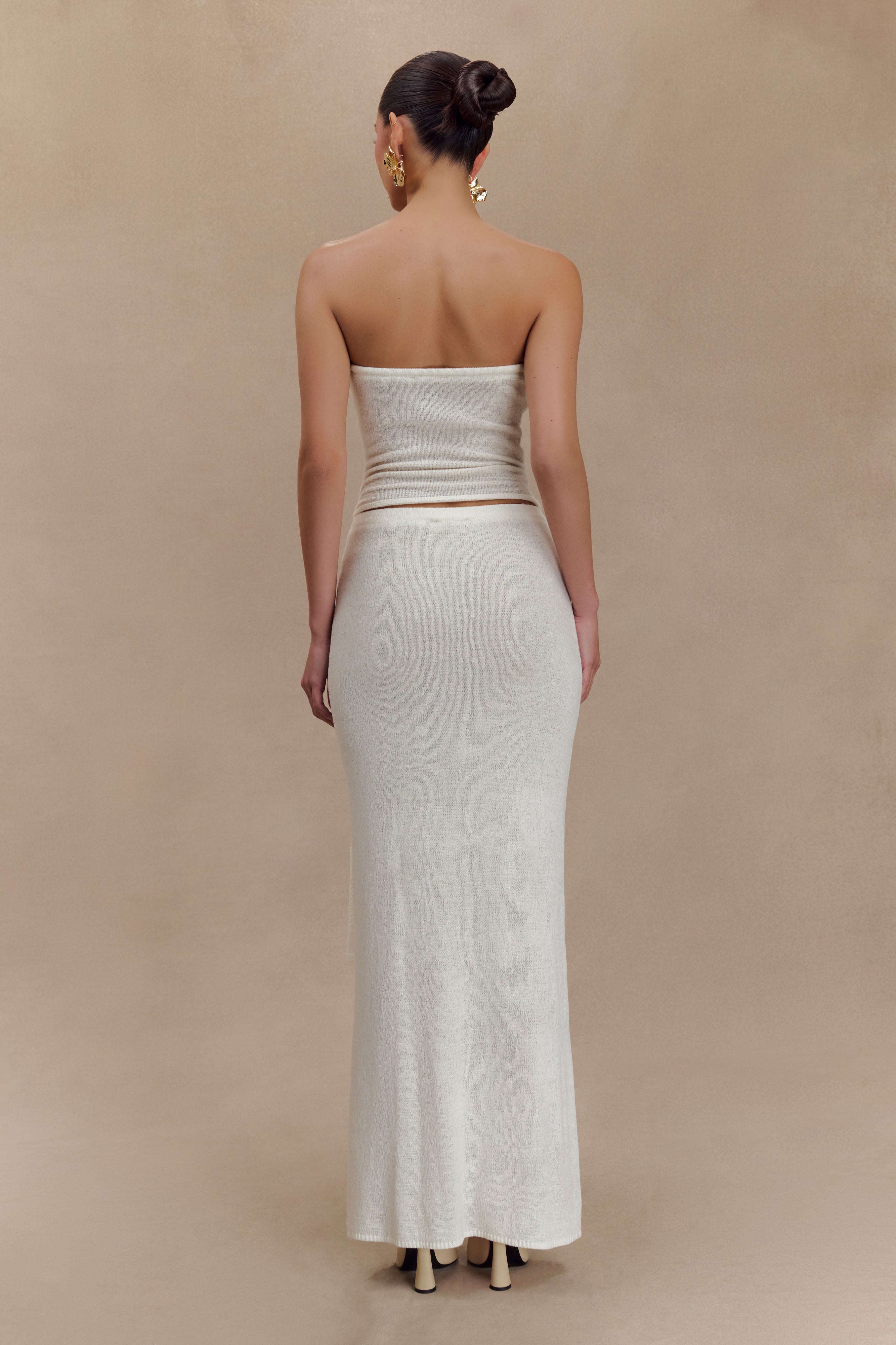 Knit Maxi Skirt with Fishtail Hem & Elastic Waist | Phoebe Ivory