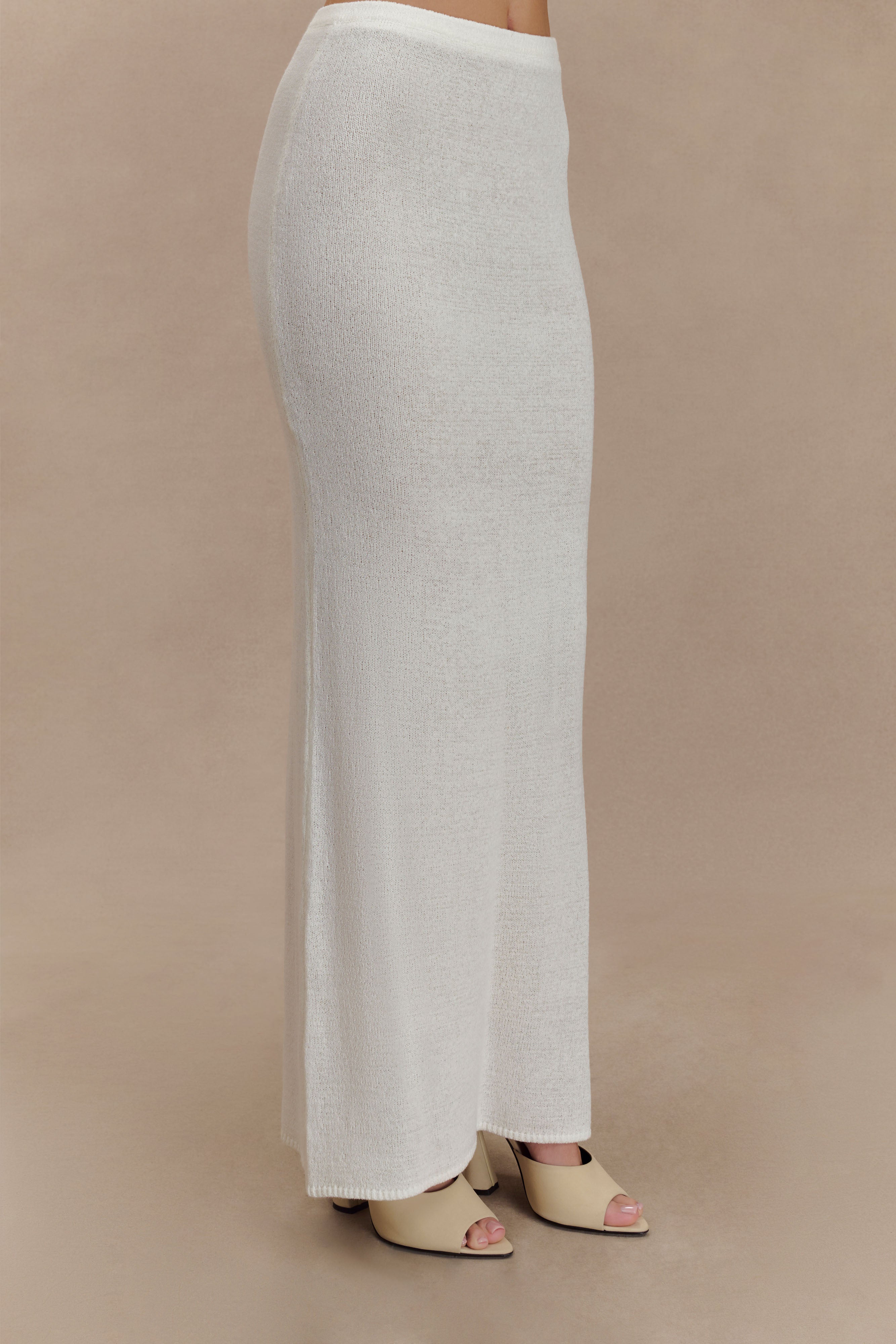 Knit Maxi Skirt with Fishtail Hem & Elastic Waist | Phoebe Ivory