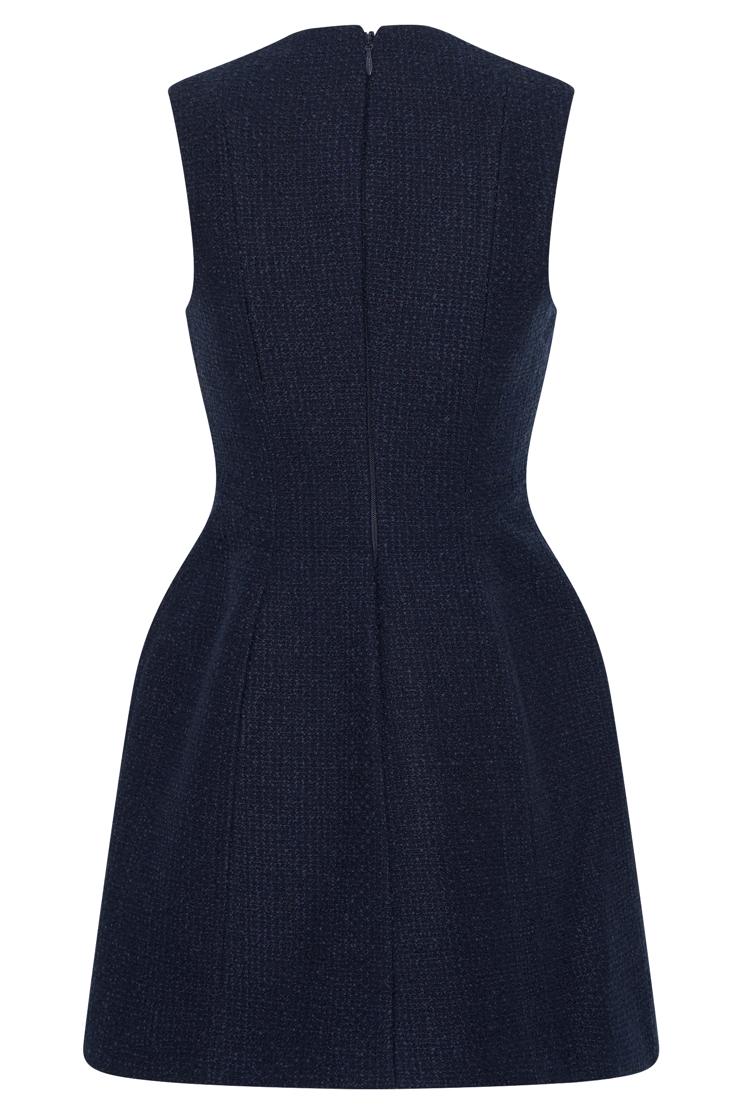 Boucle Mini Dress with Pleats & V Neckline | Danna Midnight Blue