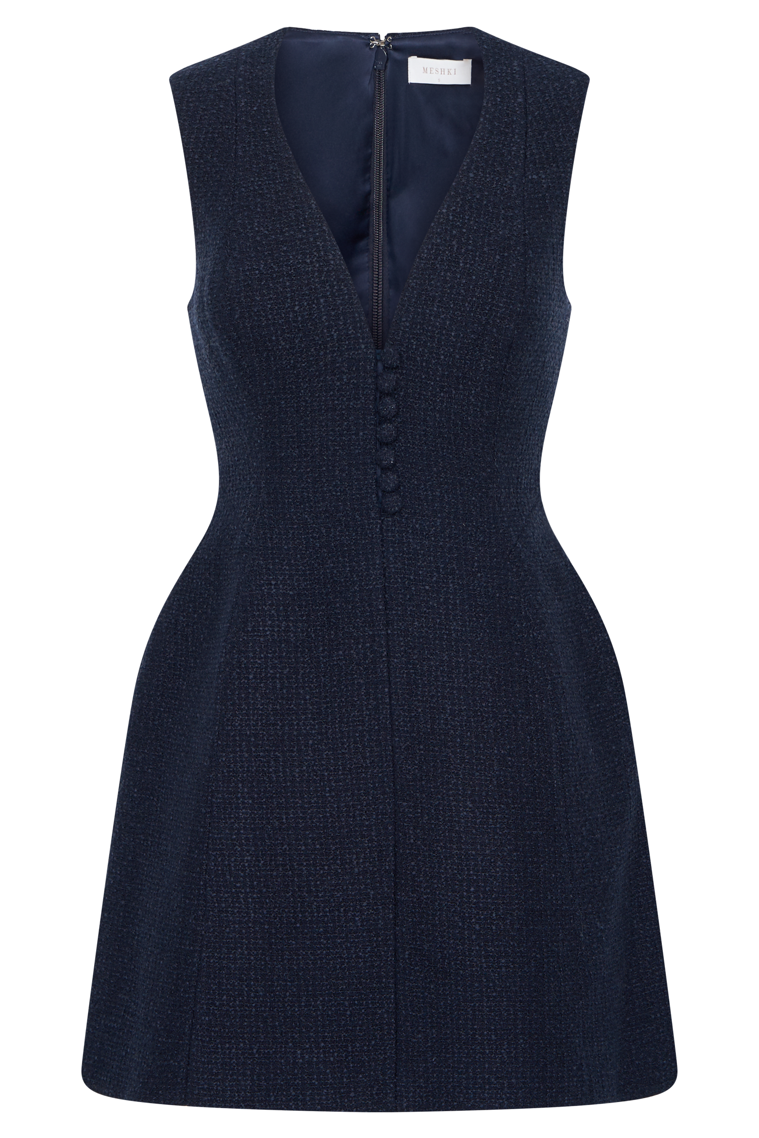 Boucle Mini Dress with Pleats & V Neckline | Danna Midnight Blue