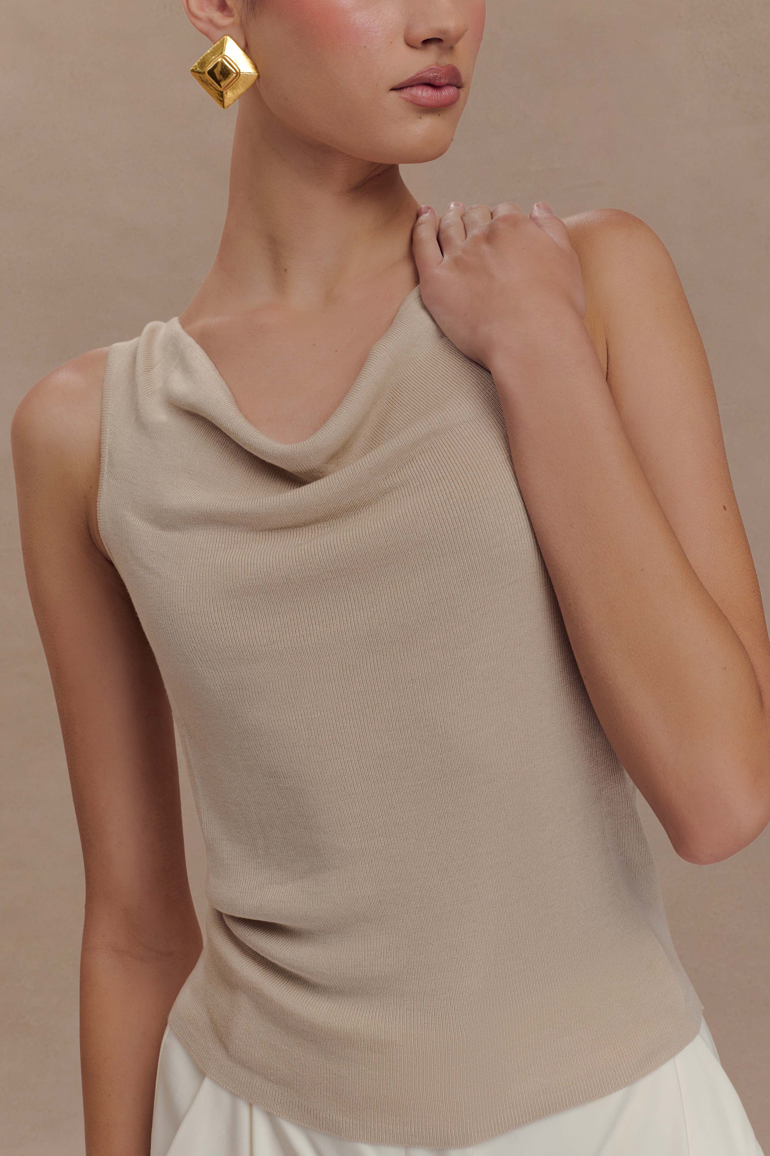 Effortlessly Chic Sleeveless Knit Top with Cowl Neck | Brenda