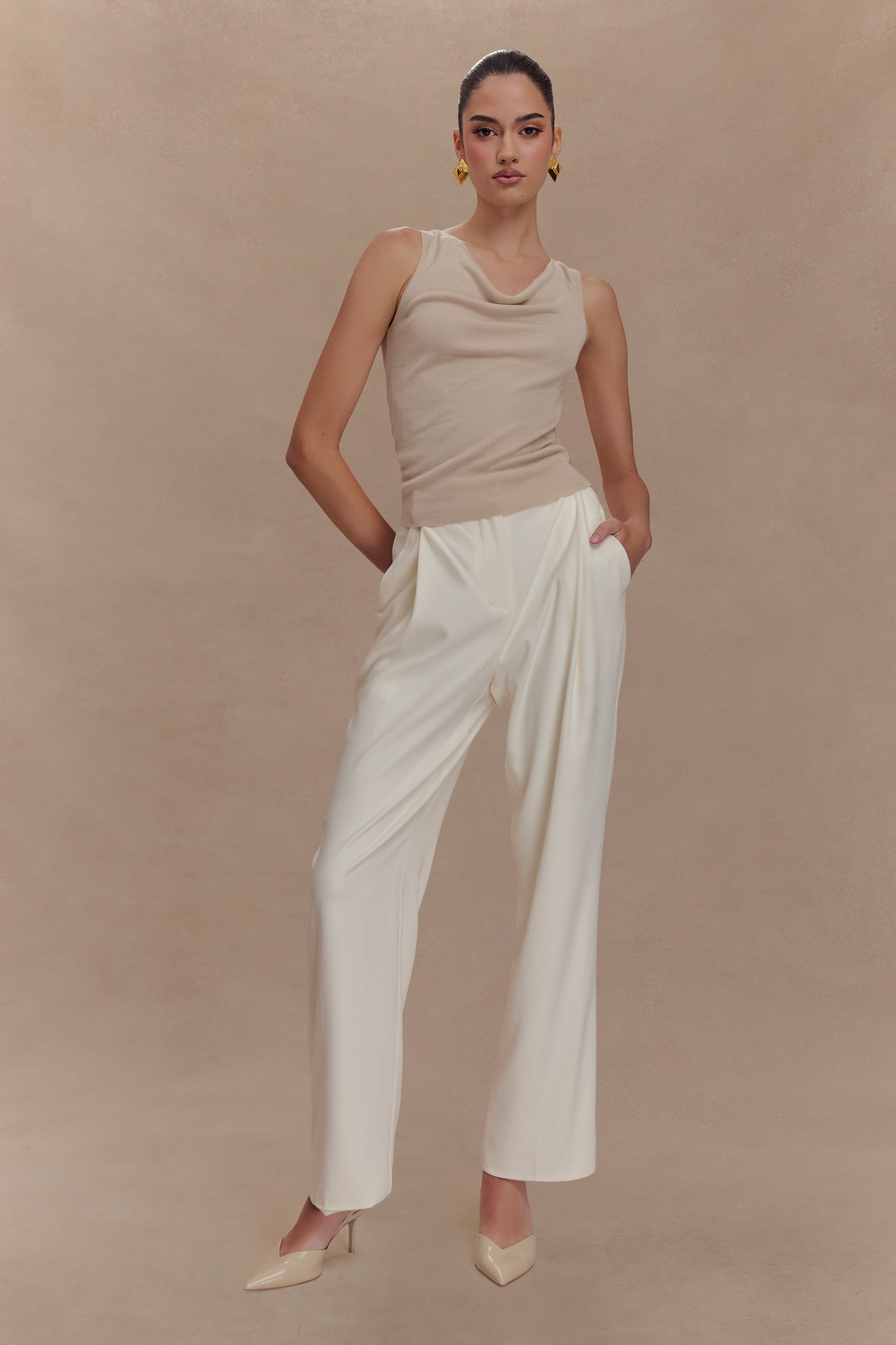 Effortlessly Chic Sleeveless Knit Top with Cowl Neck | Brenda
