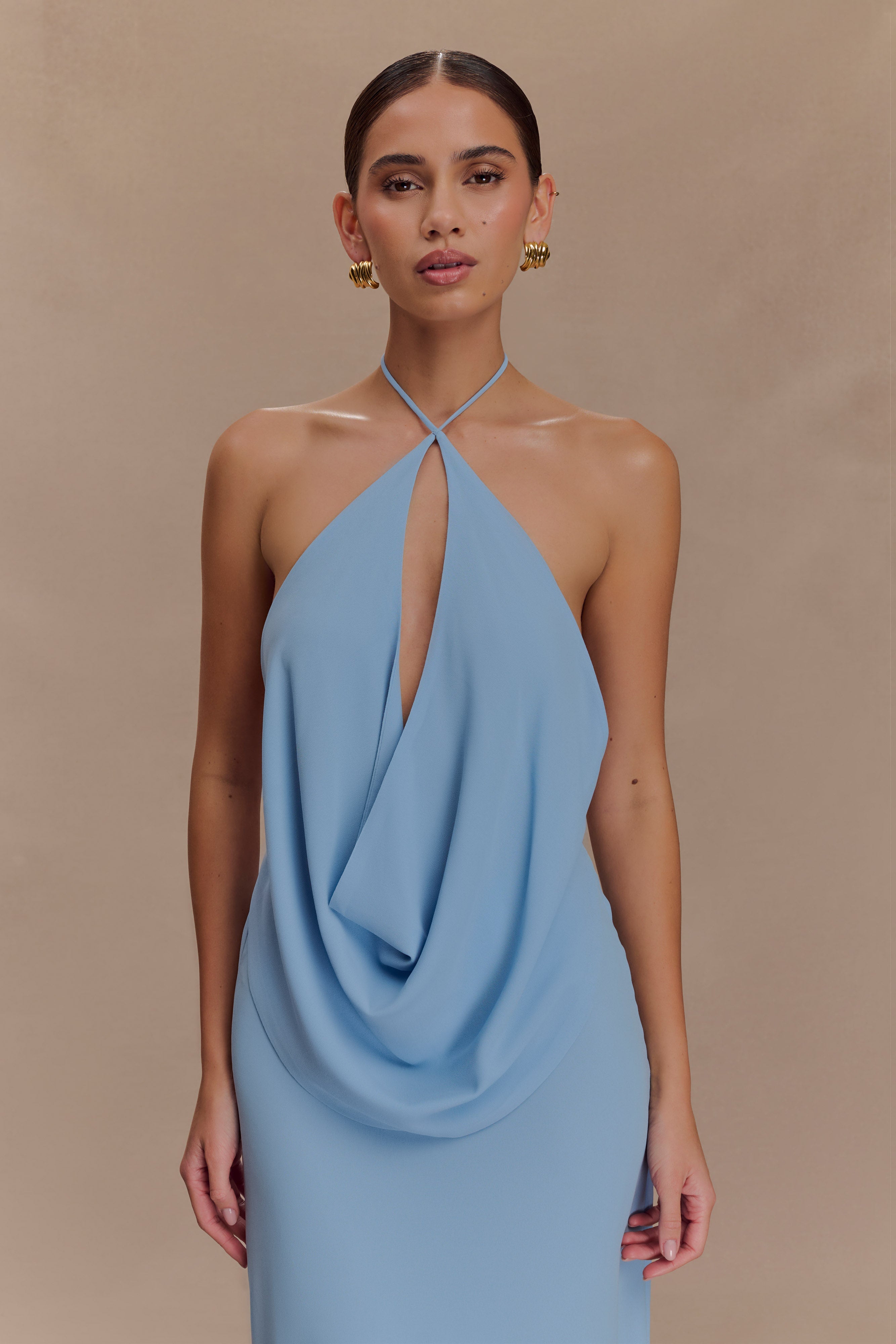 Chiffon Cowl Halter Top for Women - Sky Blue | Katalina