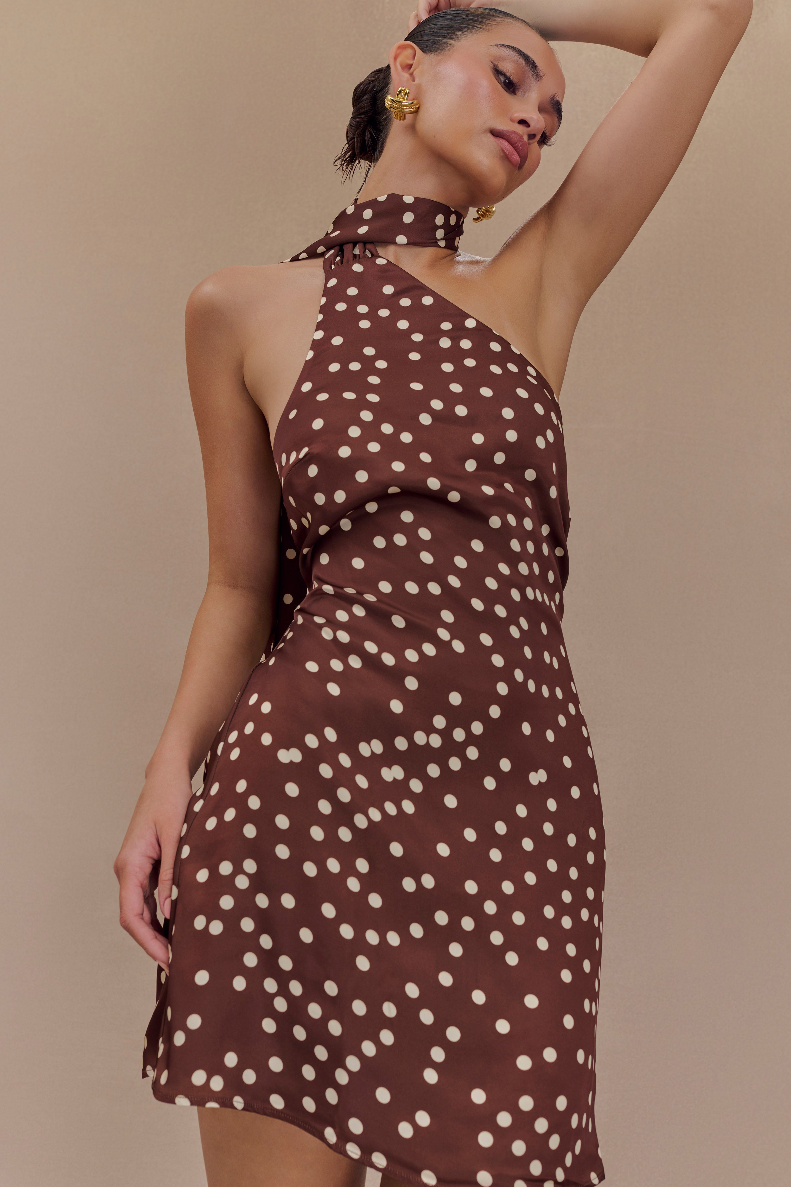 Satin Mini Dress with Asymmetrical Neckline & Side Zipper | Joan