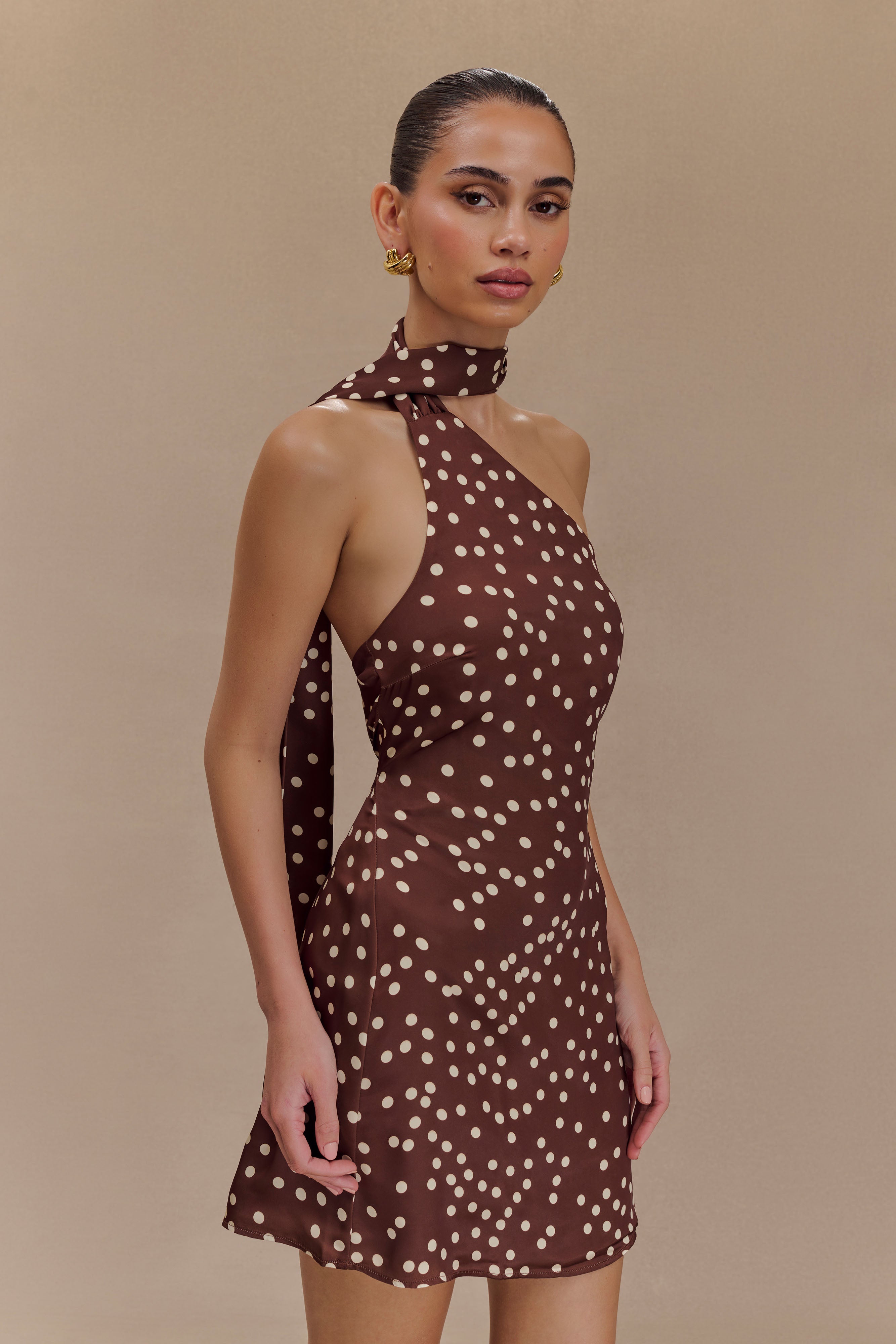 Satin Mini Dress with Asymmetrical Neckline & Side Zipper | Joan