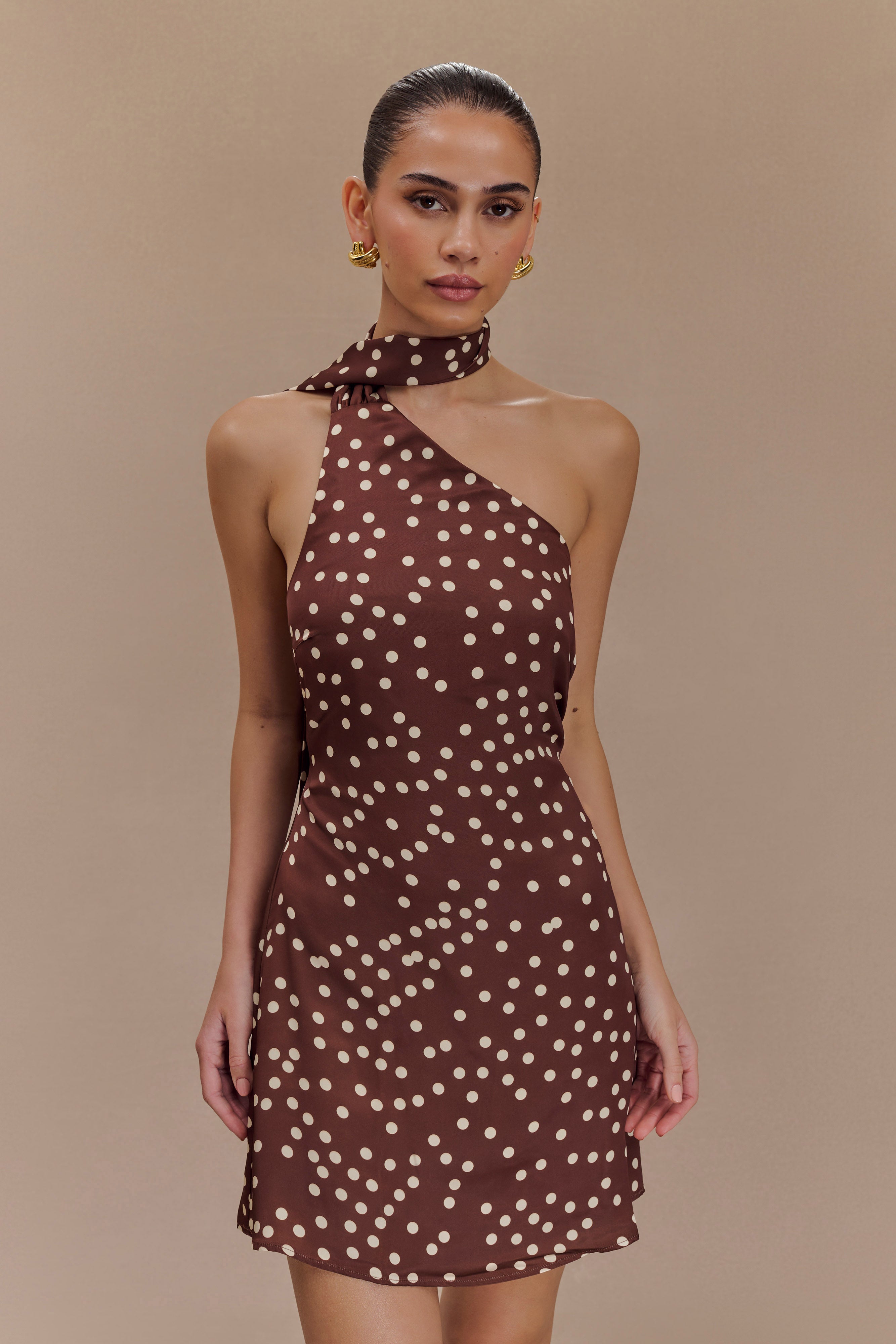 Satin Mini Dress with Asymmetrical Neckline & Side Zipper | Joan