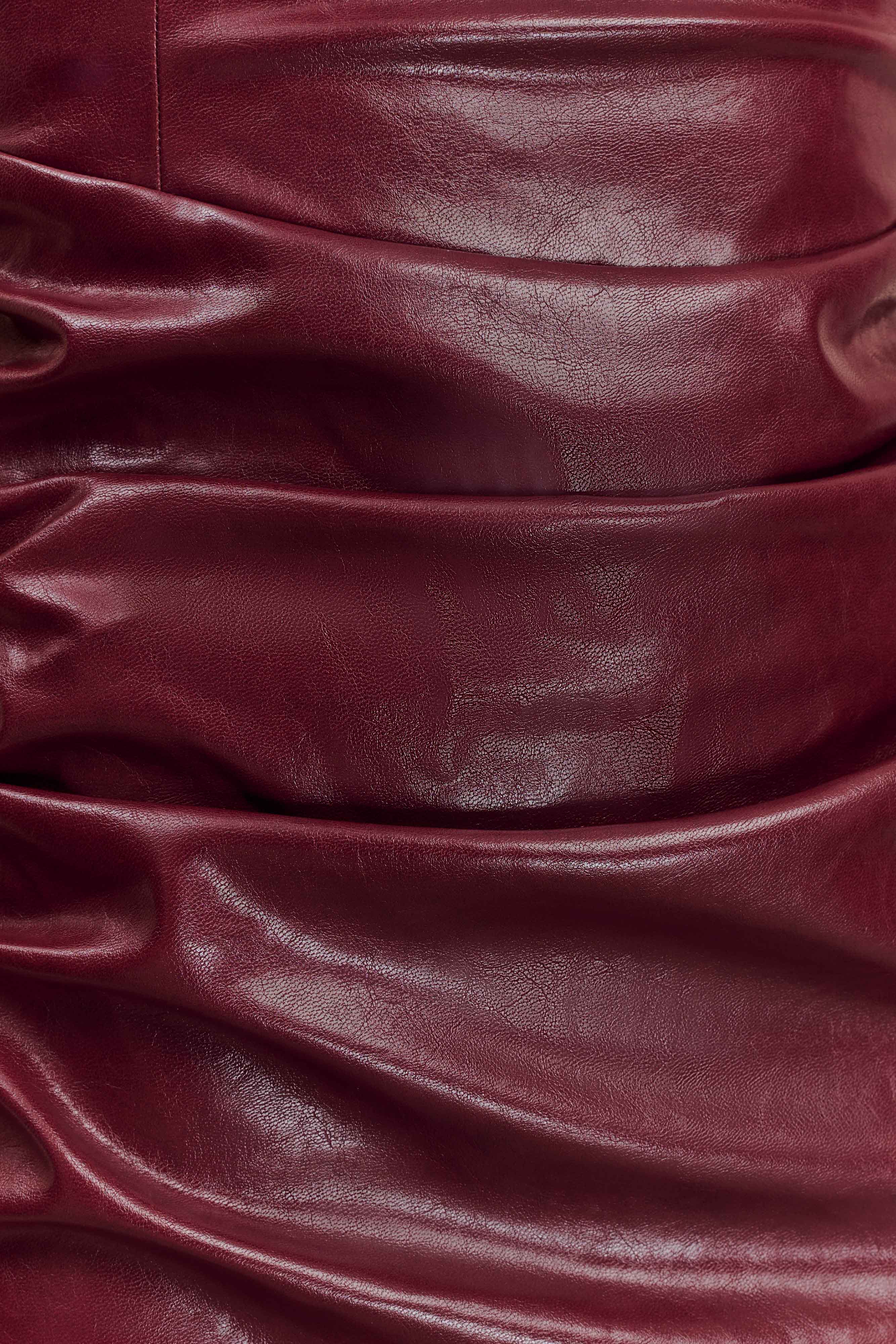 Faux Leather Midi Dress with Waist Gathered Detail | Sonia Cherry Red