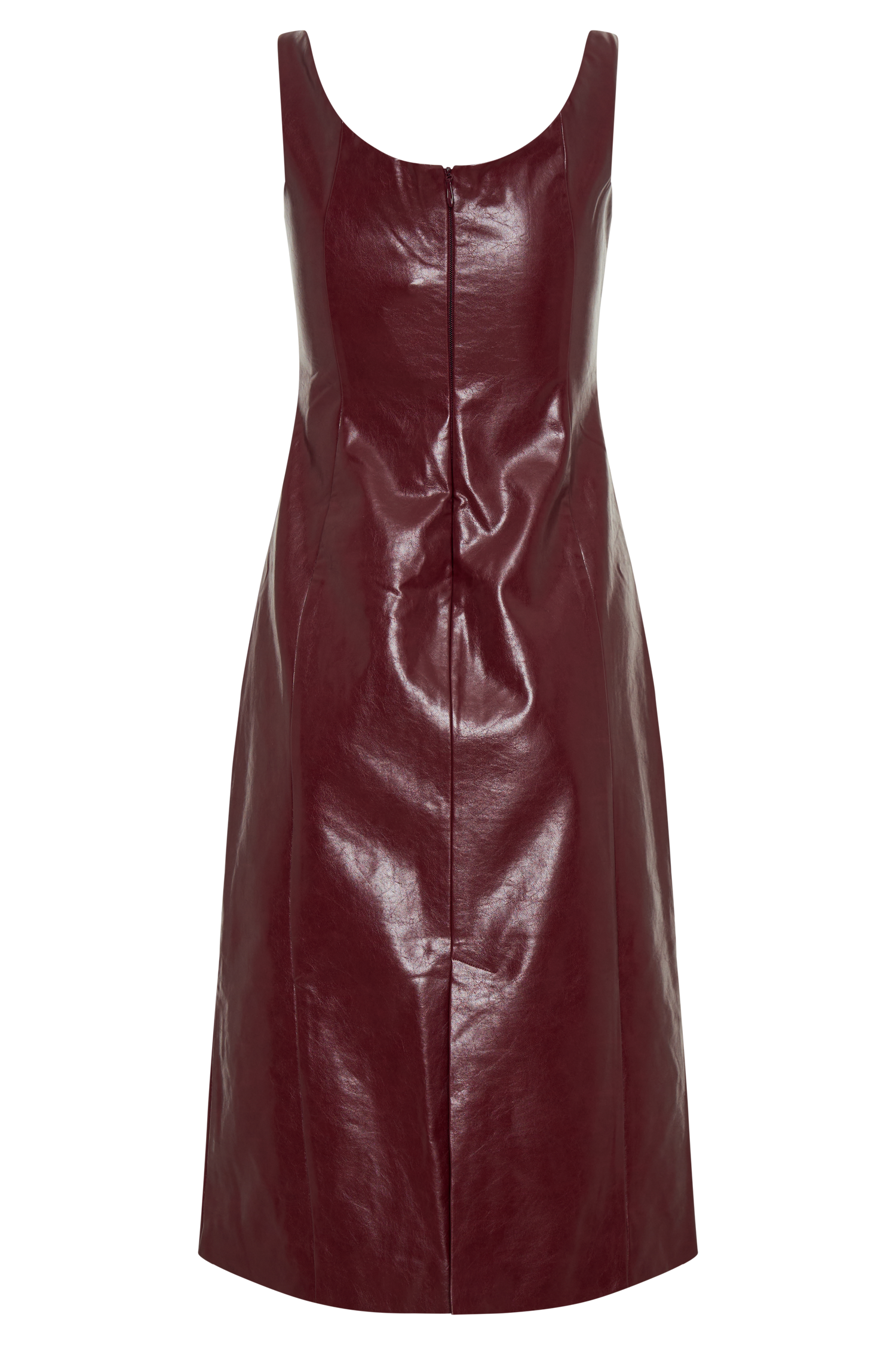 Faux Leather Midi Dress with Waist Gathered Detail | Sonia Cherry Red