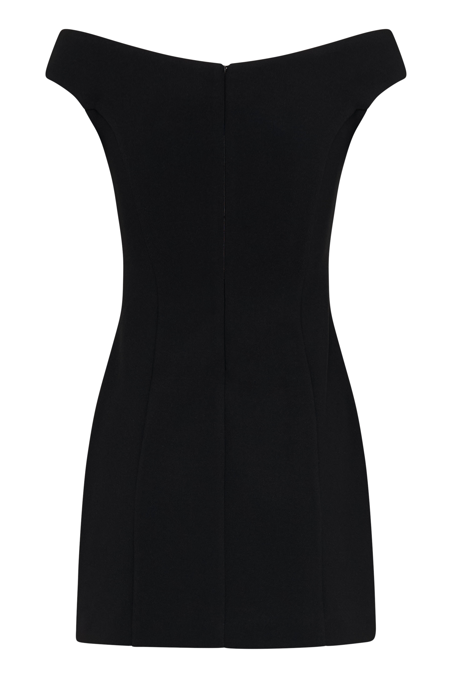 Off Shoulder Mini Dress in Stretch Crepe | Cassidy Black