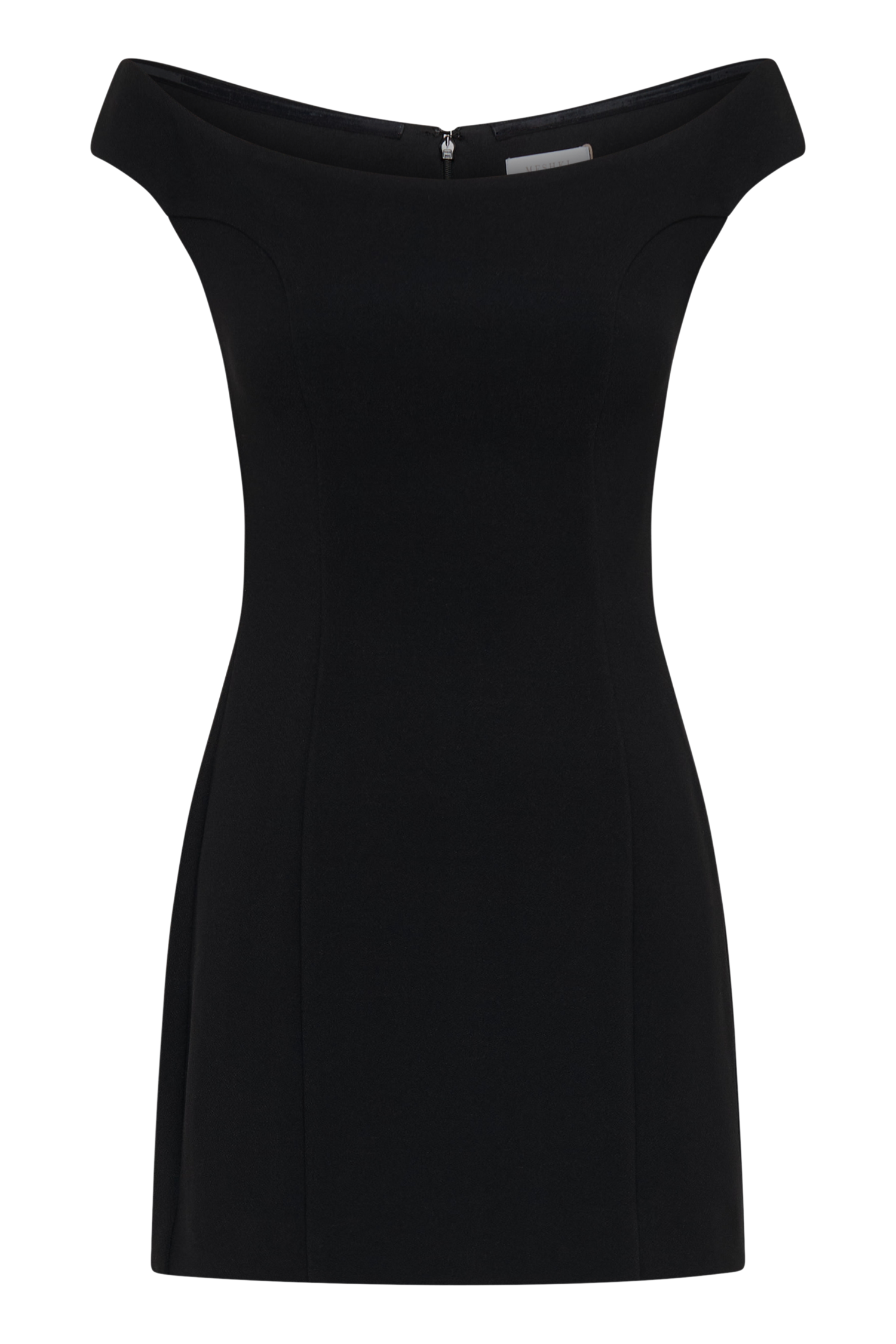Off Shoulder Mini Dress in Stretch Crepe | Cassidy Black