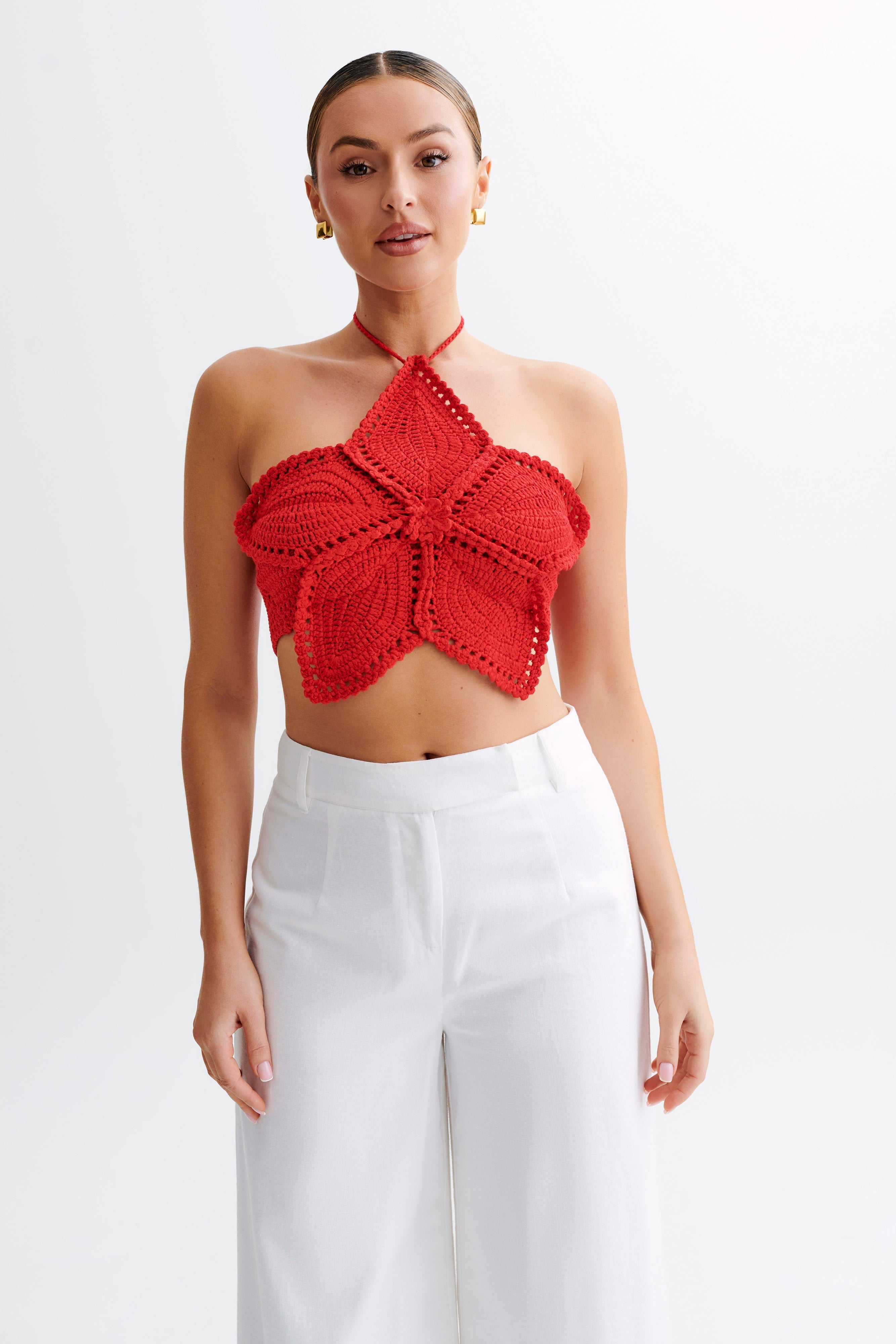 Floral Crochet Halter Top with Intricate Flower Details | Bailey