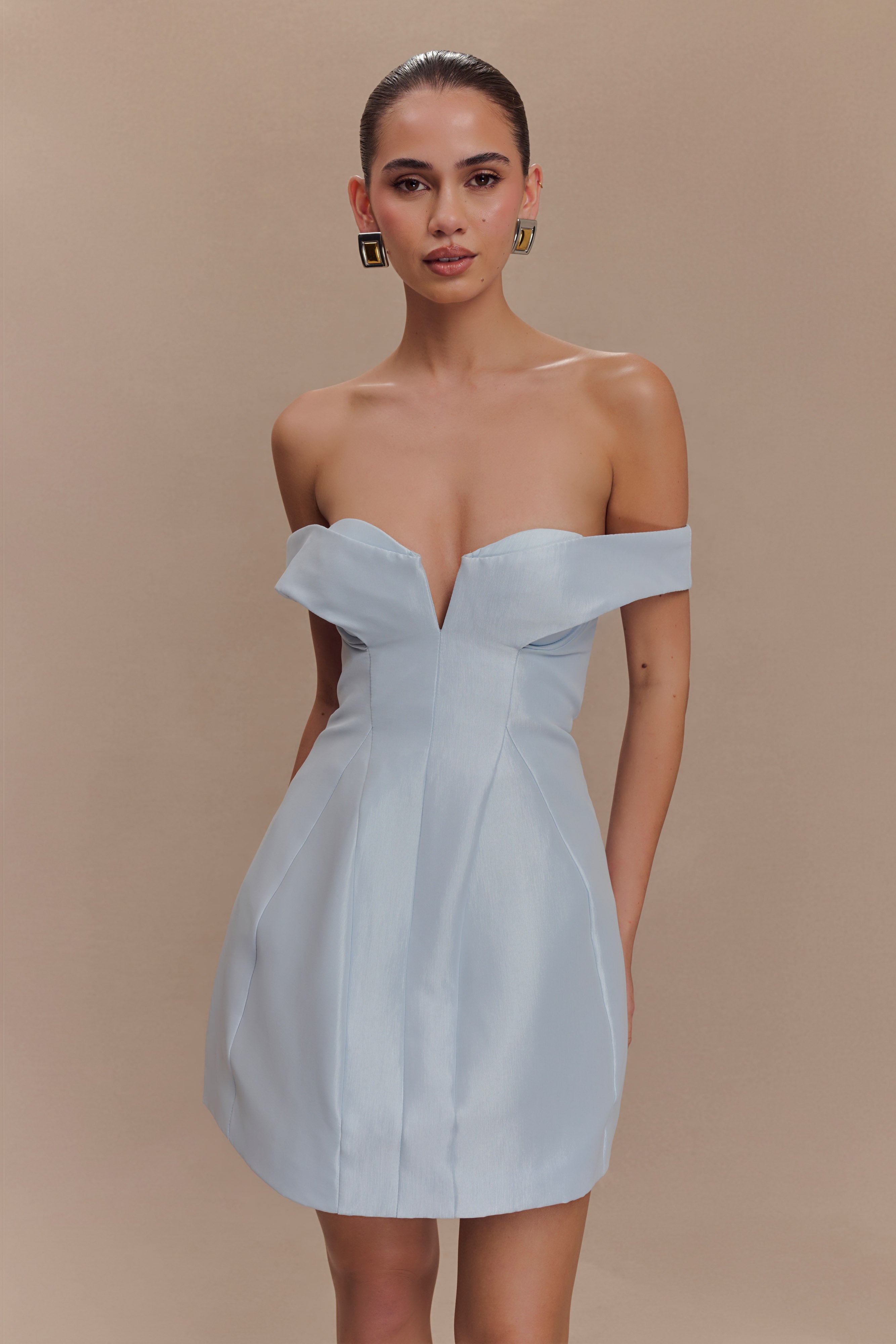 Off Shoulder Mini Dress with Bardot Neckline & Fit-Flare Silhouette | Diana