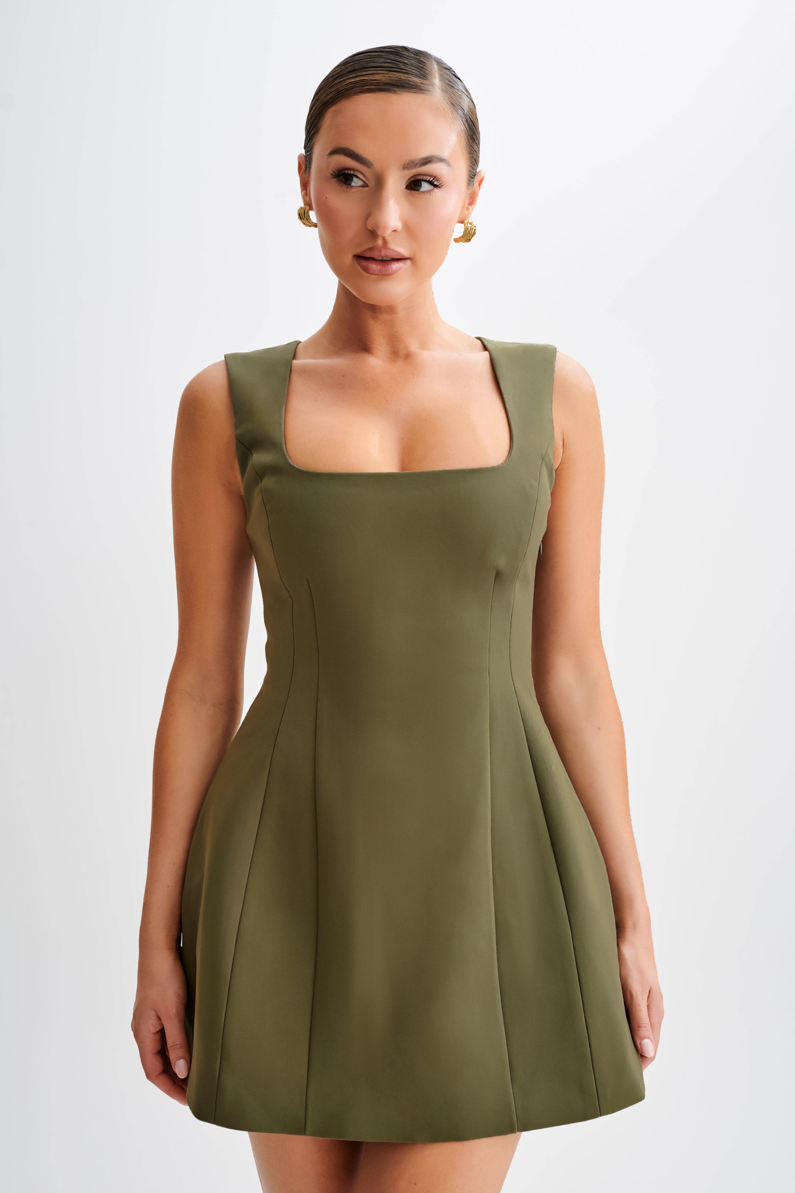 Crepe Mini Dress with Square Neckline & Bubble Skirt | Lysandre