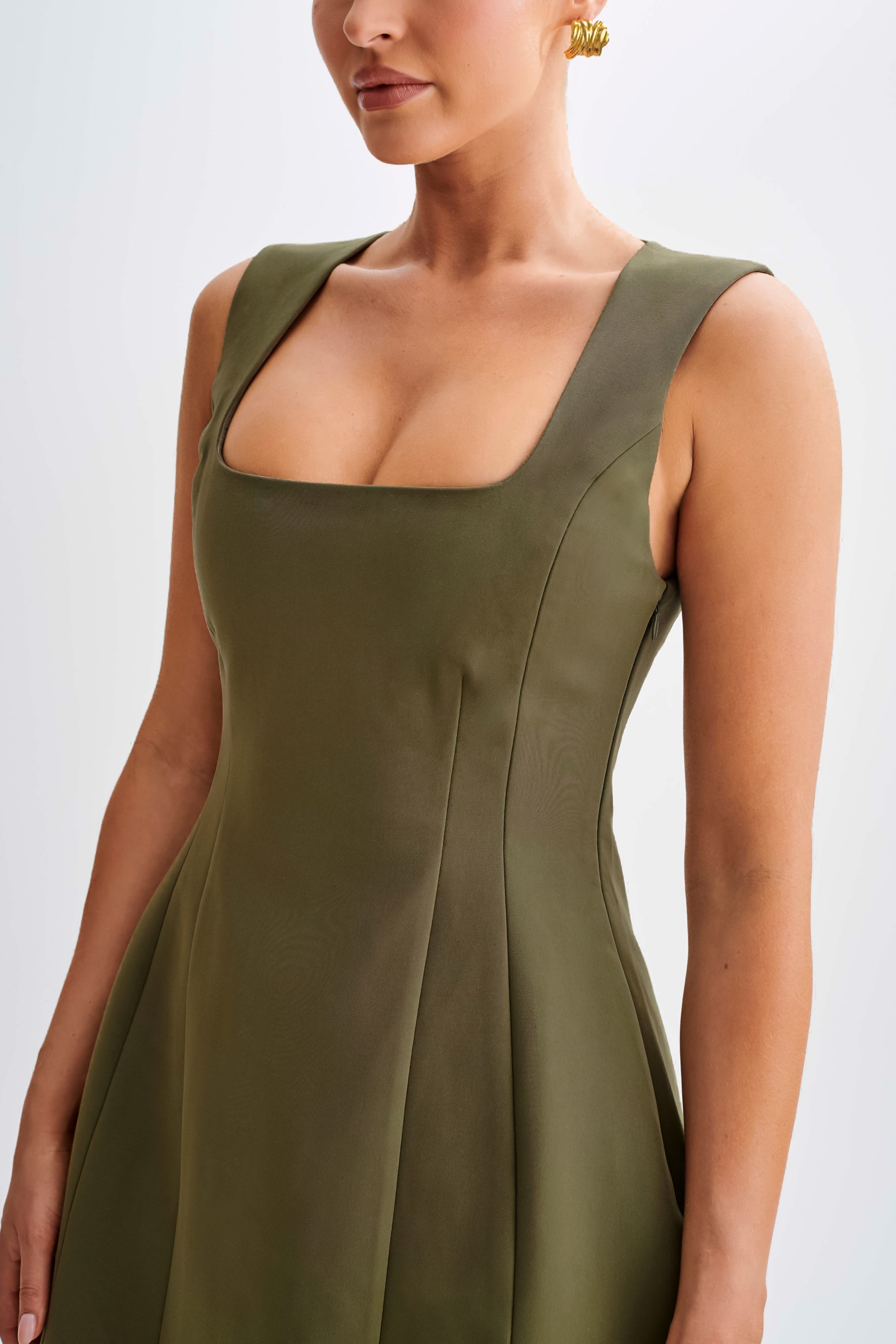 Crepe Mini Dress with Square Neckline & Bubble Skirt | Lysandre