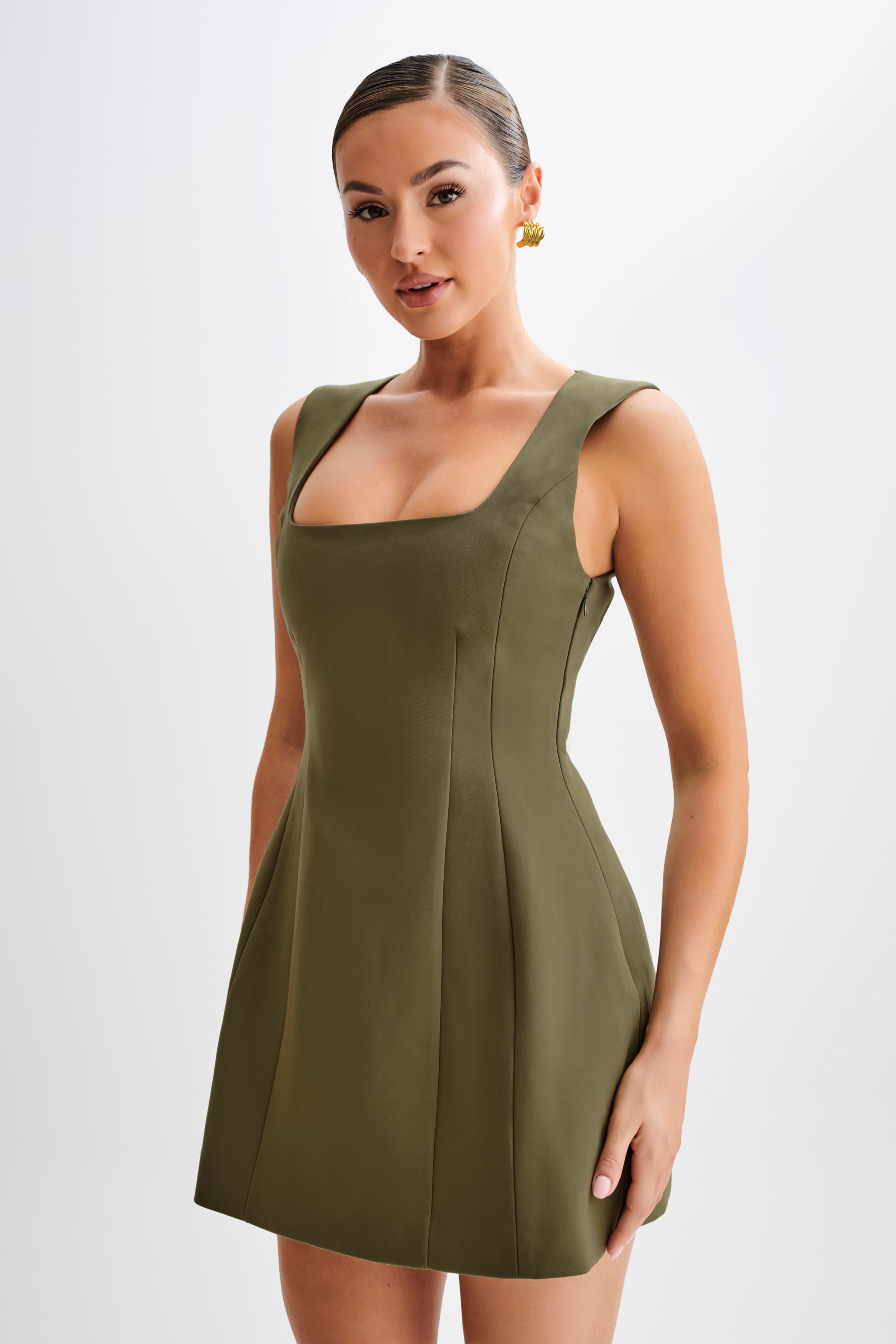 Crepe Mini Dress with Square Neckline & Bubble Skirt | Lysandre