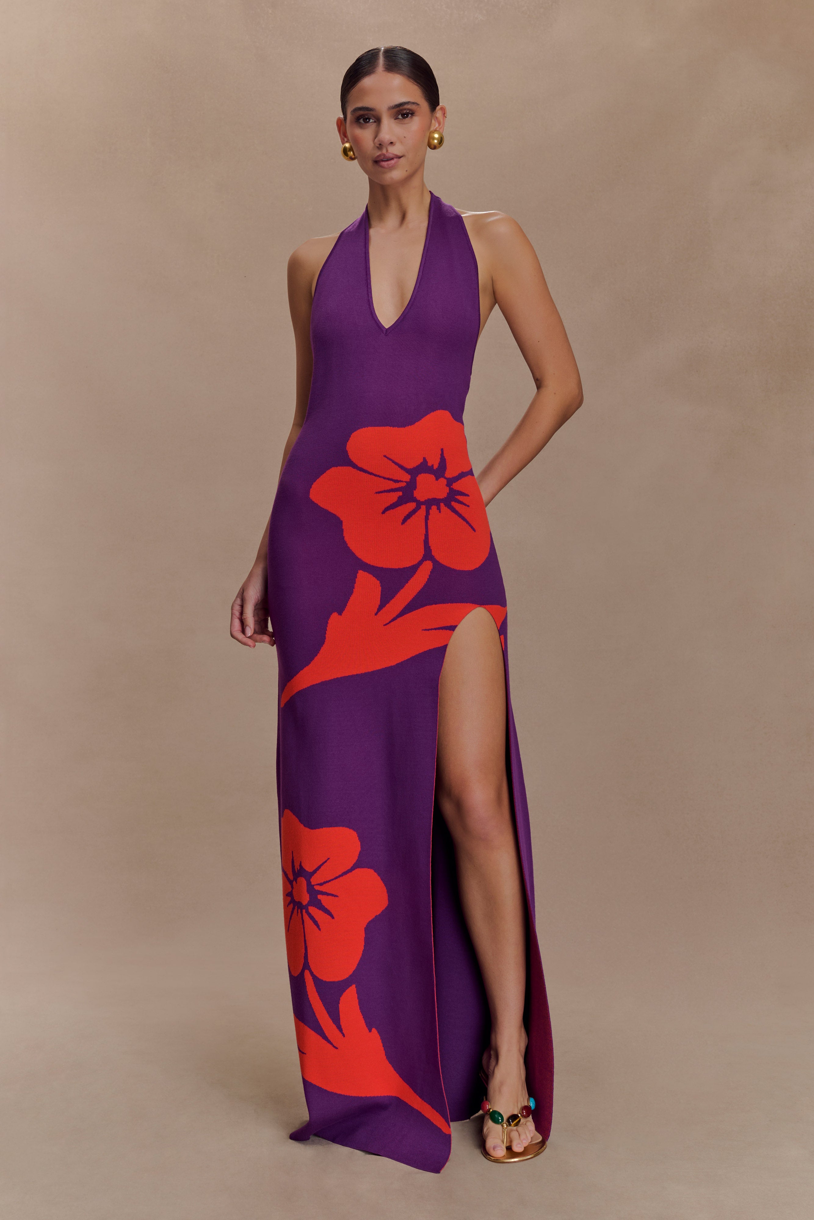 Floral Knit Halter Maxi Dress for Summer | Stacy