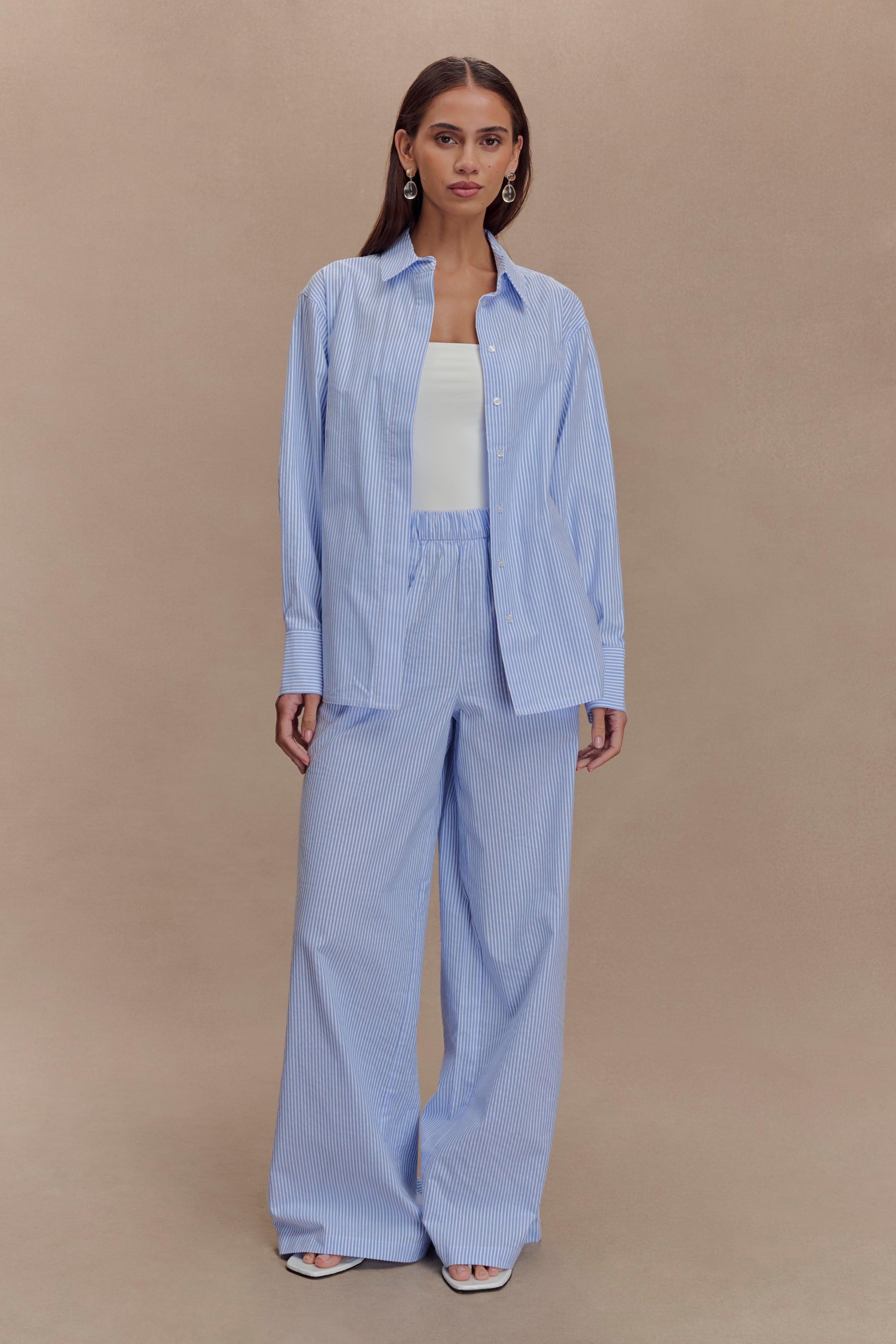 Oversized Blue Pinstripe Shirt for Men | Hansen