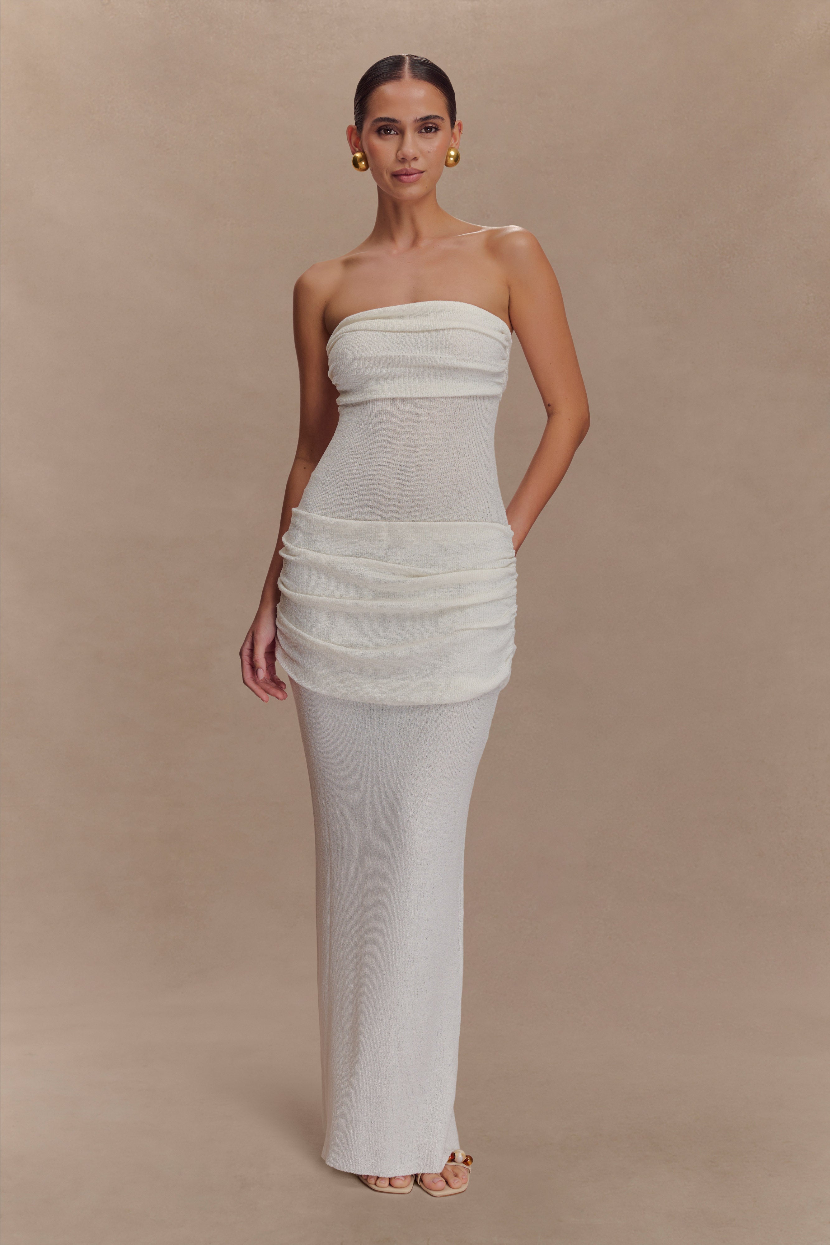Strapless Knit Maxi Dress for Women | Elora Ivory