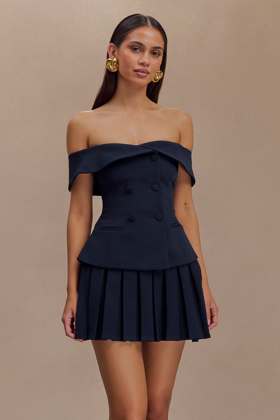 Strapless Suiting Top with Double-Breasted Closure | Krista Navy