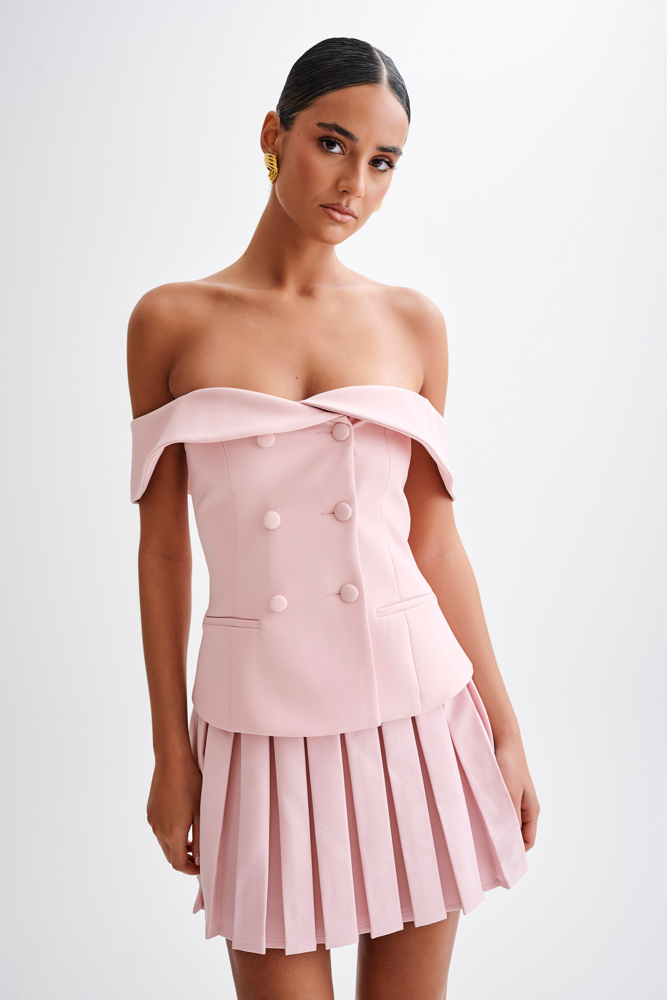 Strapless Suiting Top with Double-Breasted Closure | Krista Baby Pink
