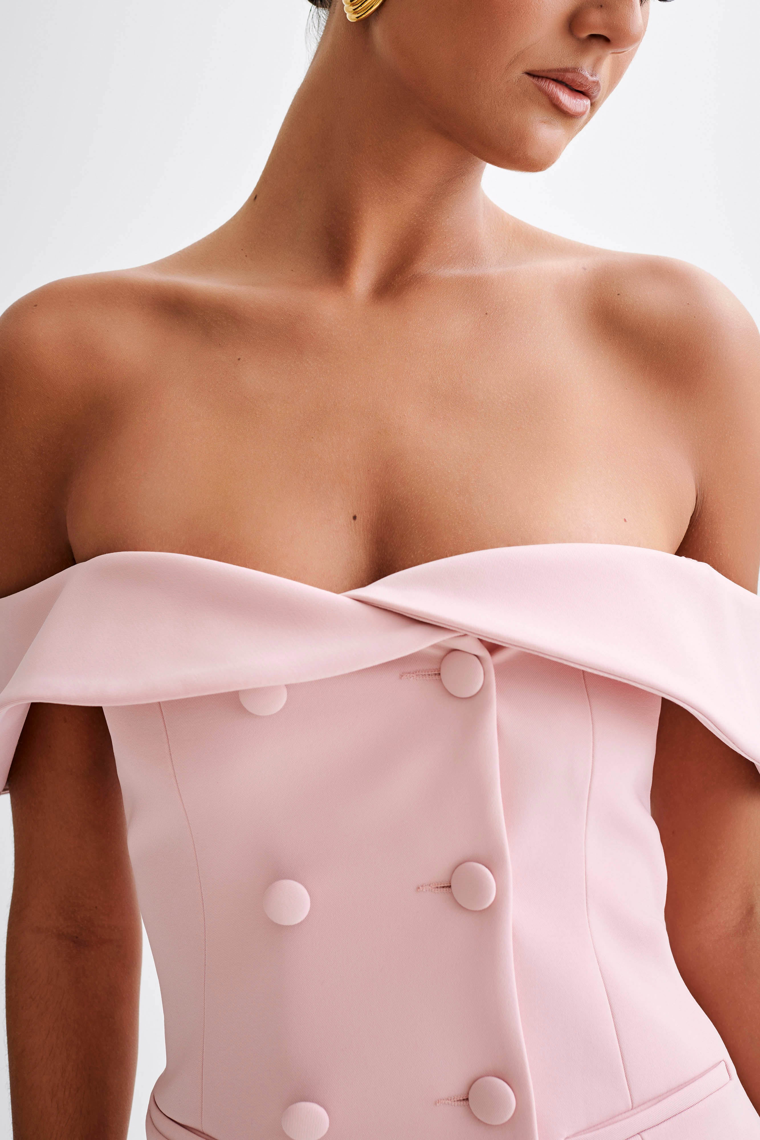 Strapless Suiting Top with Double-Breasted Closure | Krista Baby Pink