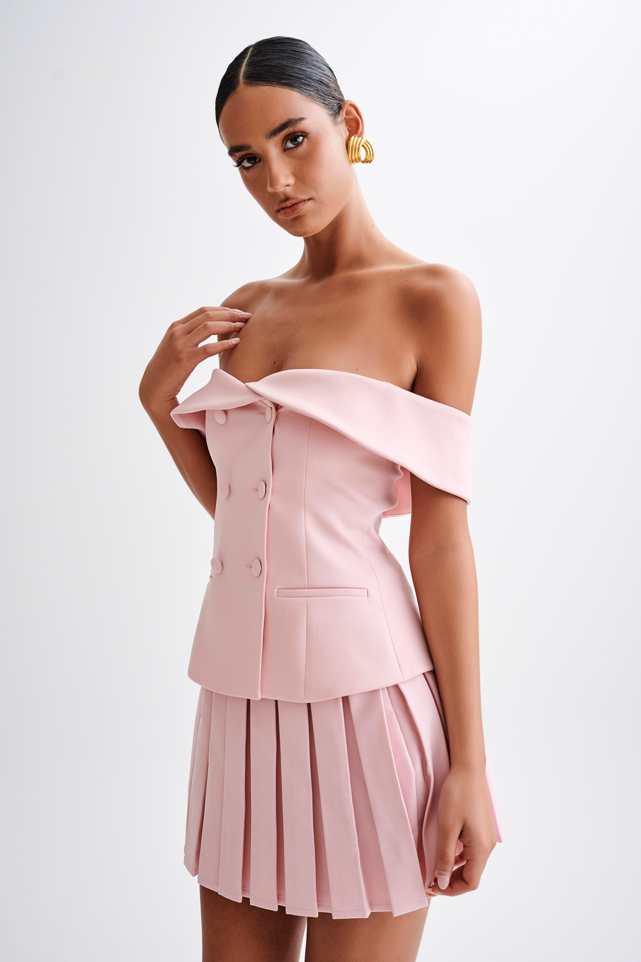 Strapless Suiting Top with Double-Breasted Closure | Krista Baby Pink