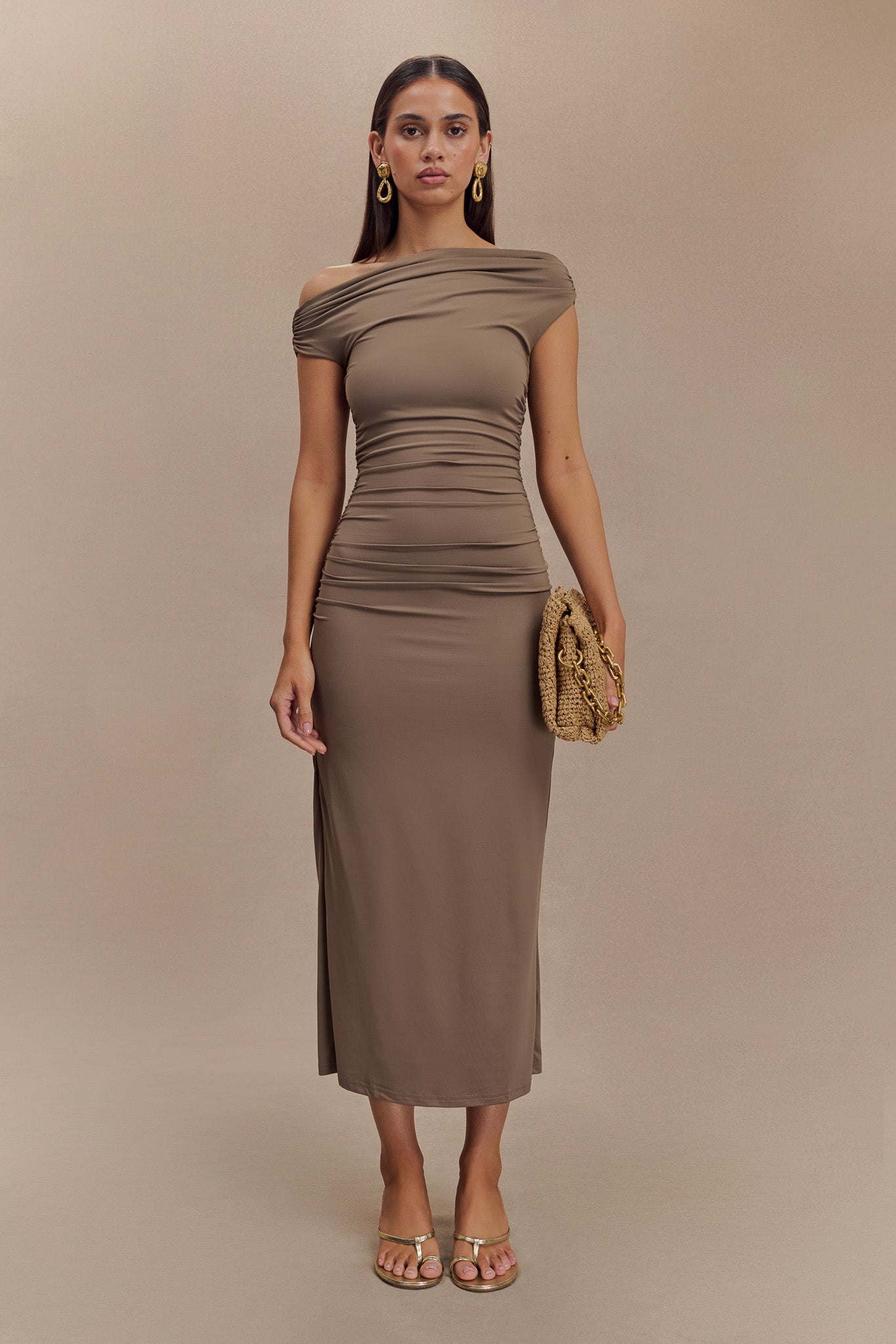 Recycled Nylon Midi Dress with Ruching & Double Layer | Alayna