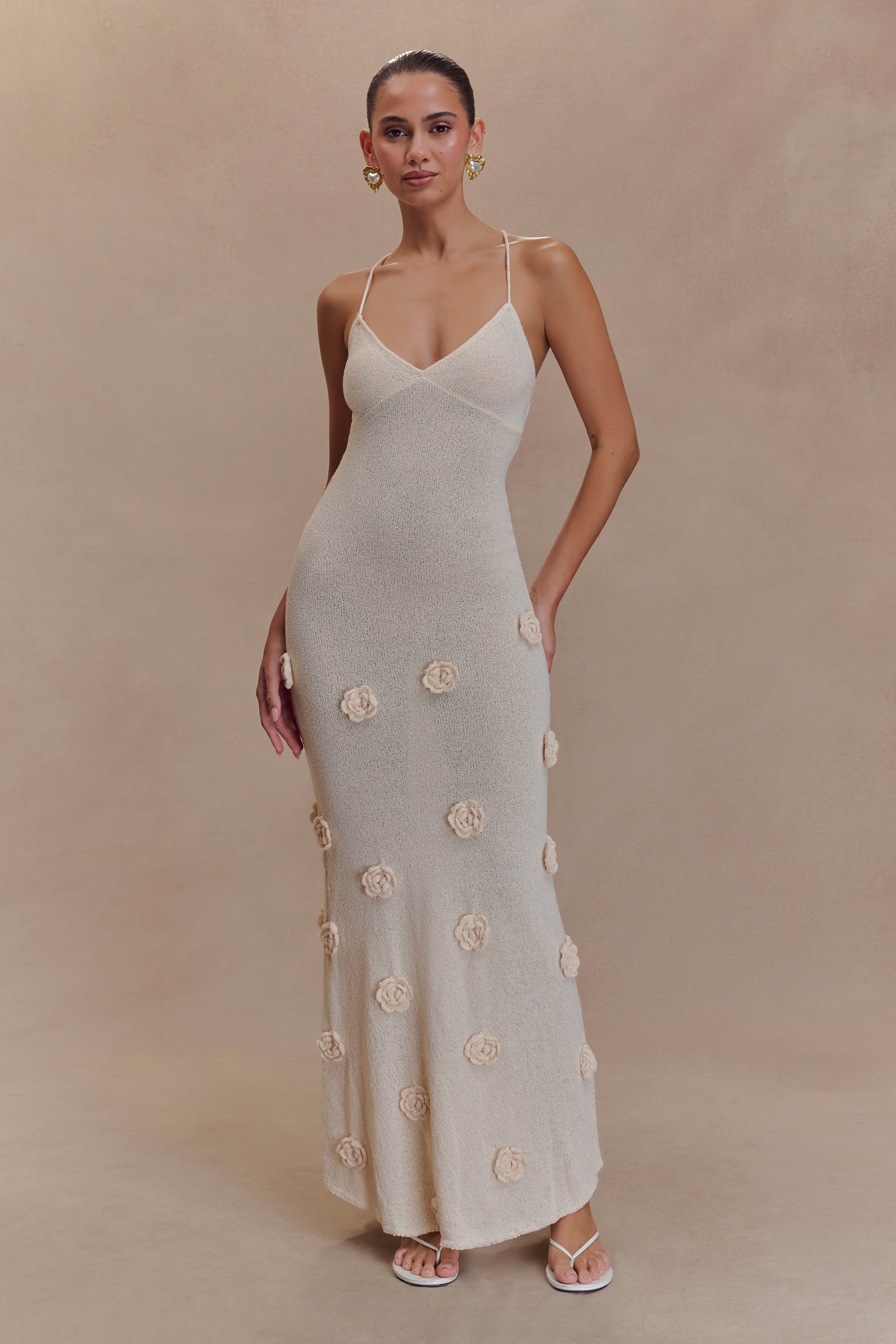 Floral Crochet Maxi Dress with V Neckline | SUKI Knit Dress