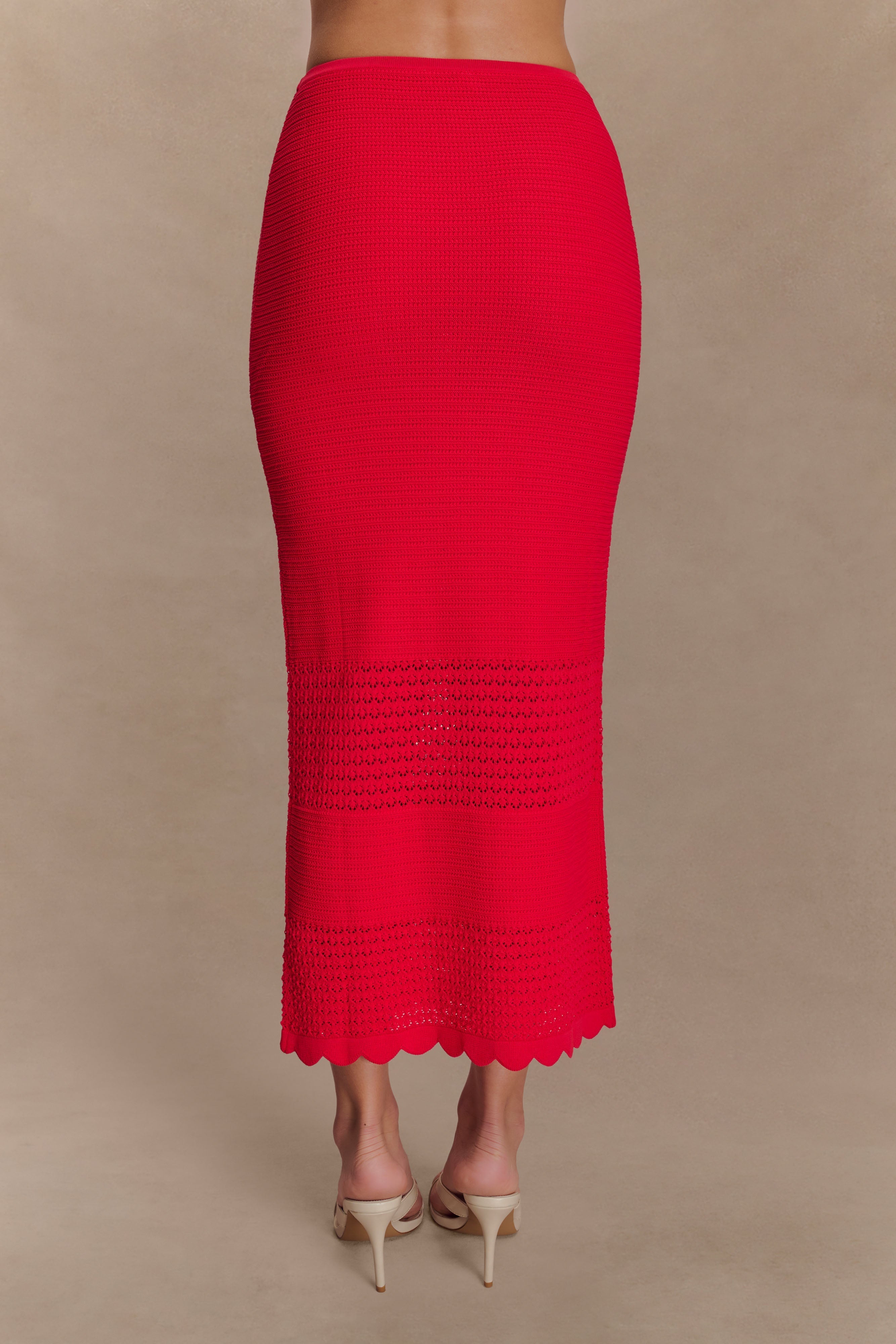 Scallop Knit Midi Skirt - High Waisted & Pointelle Detail | Madeline