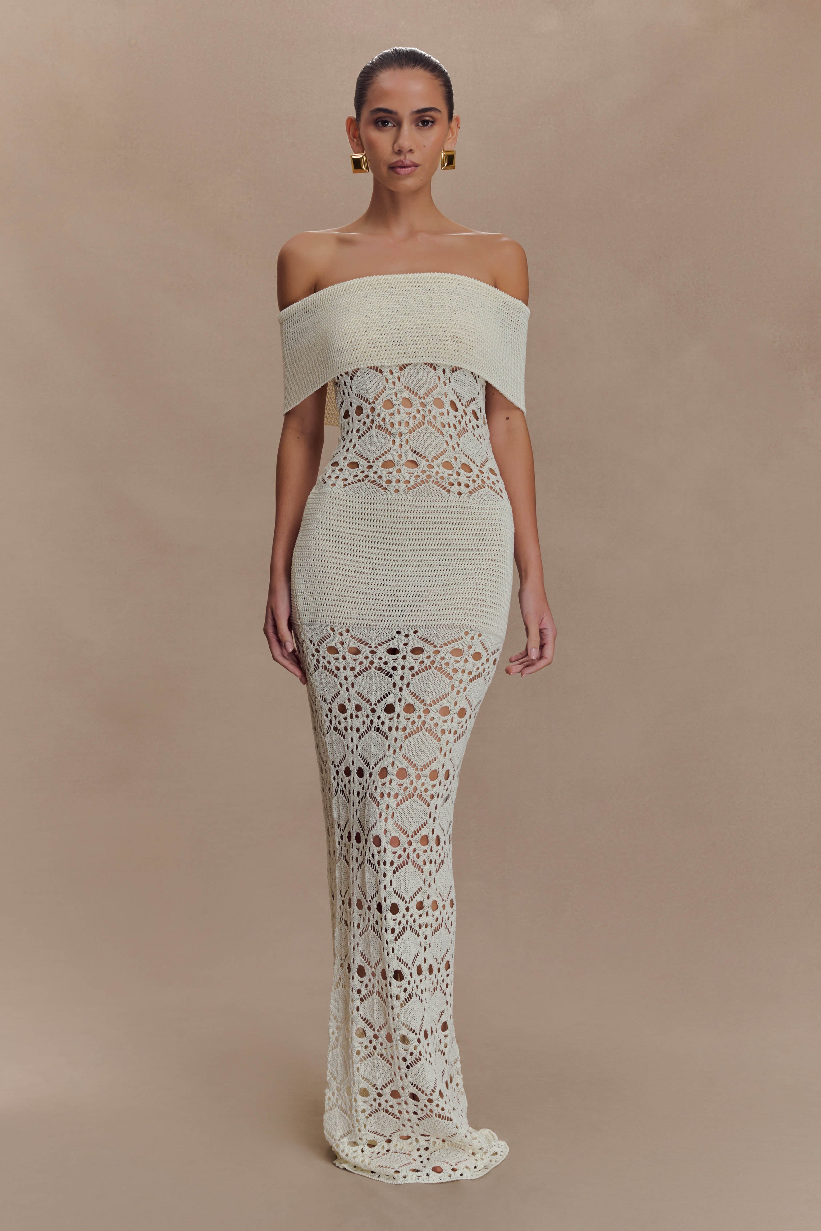 Off Shoulder Crochet Maxi Dress for Summer | Solstice Ivory