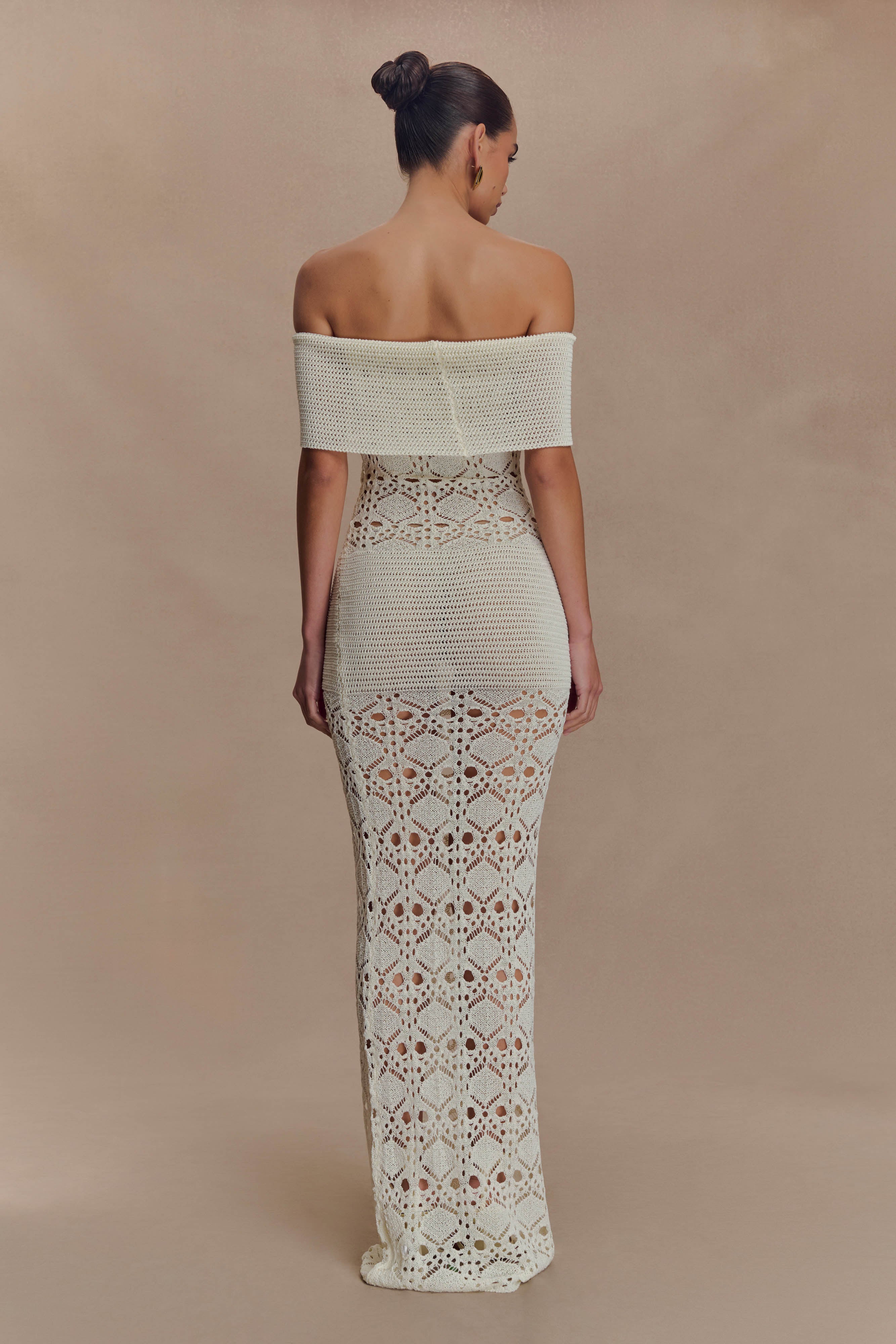 Off Shoulder Crochet Maxi Dress for Summer | Solstice Ivory