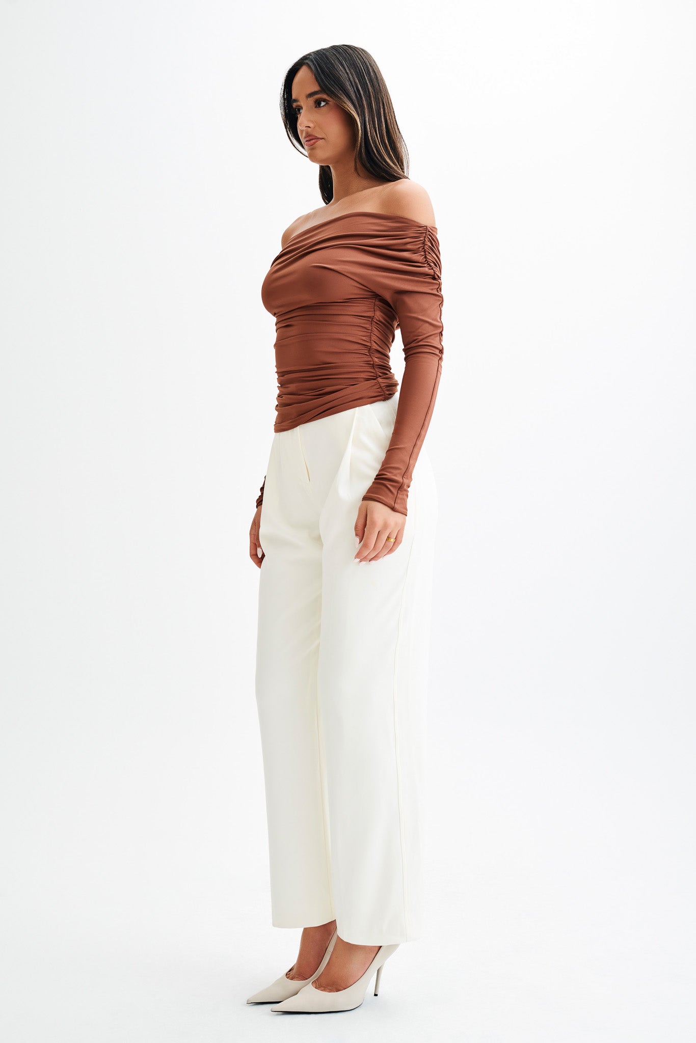 Recycled Nylon Ruched Long Sleeve Top | Alayna