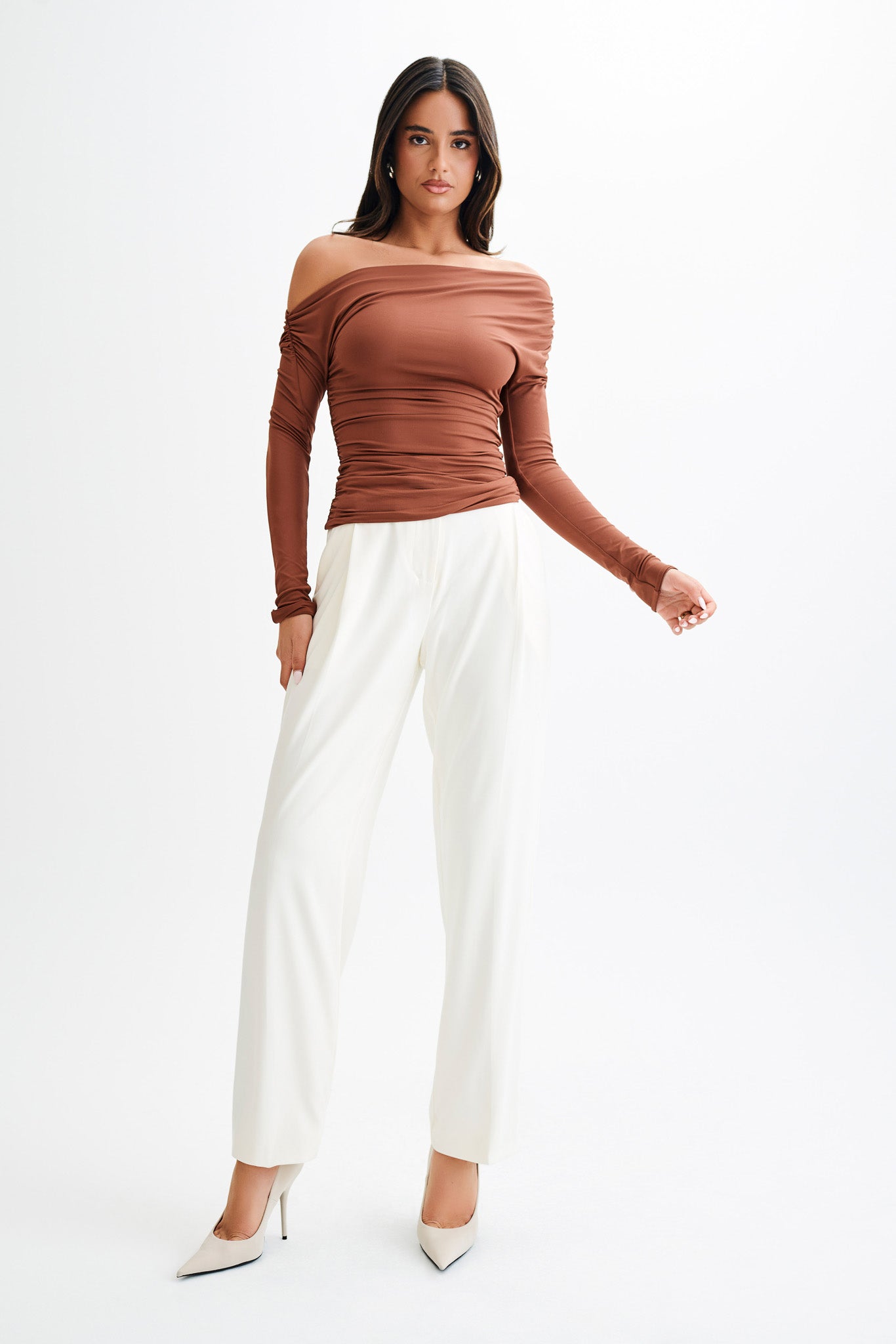 Recycled Nylon Ruched Long Sleeve Top | Alayna