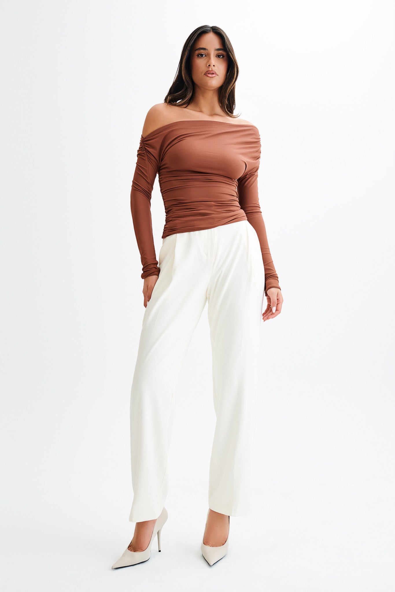 Recycled Nylon Ruched Long Sleeve Top | Alayna