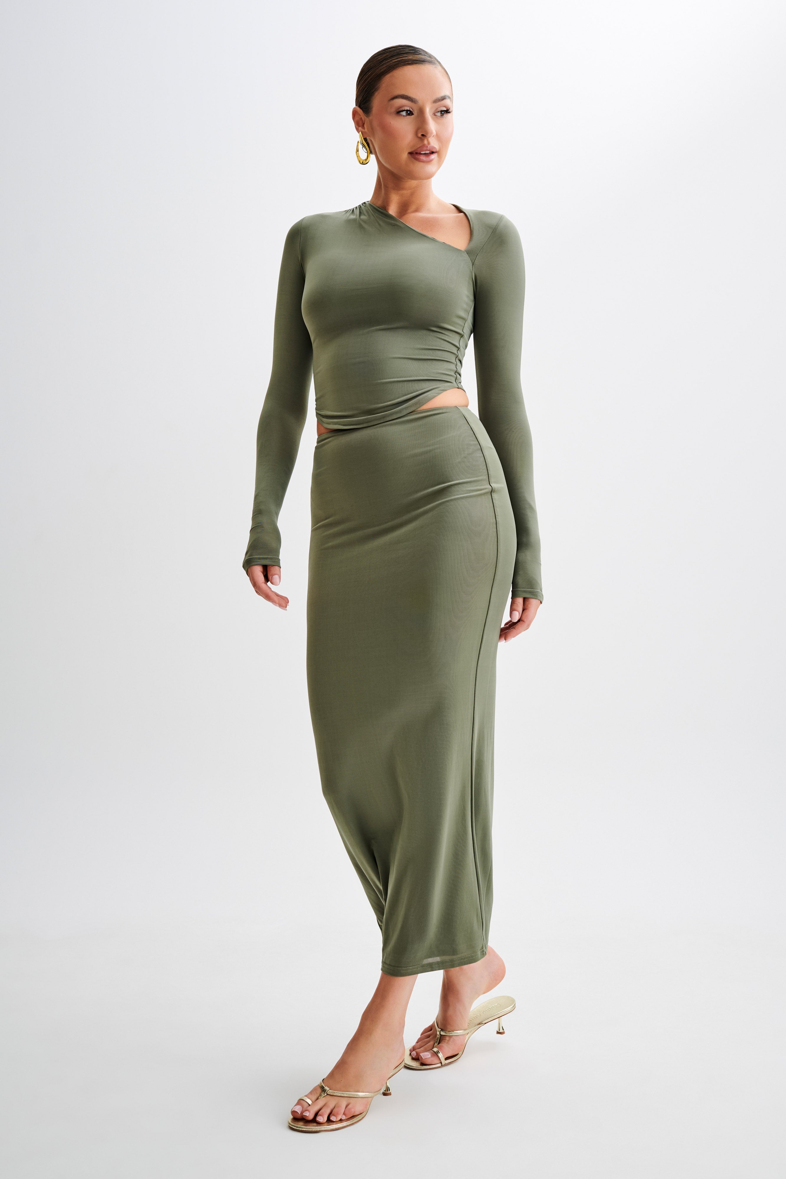 Long Sleeve Bodycon Top with Asymmetrical Cut Out | Bruna