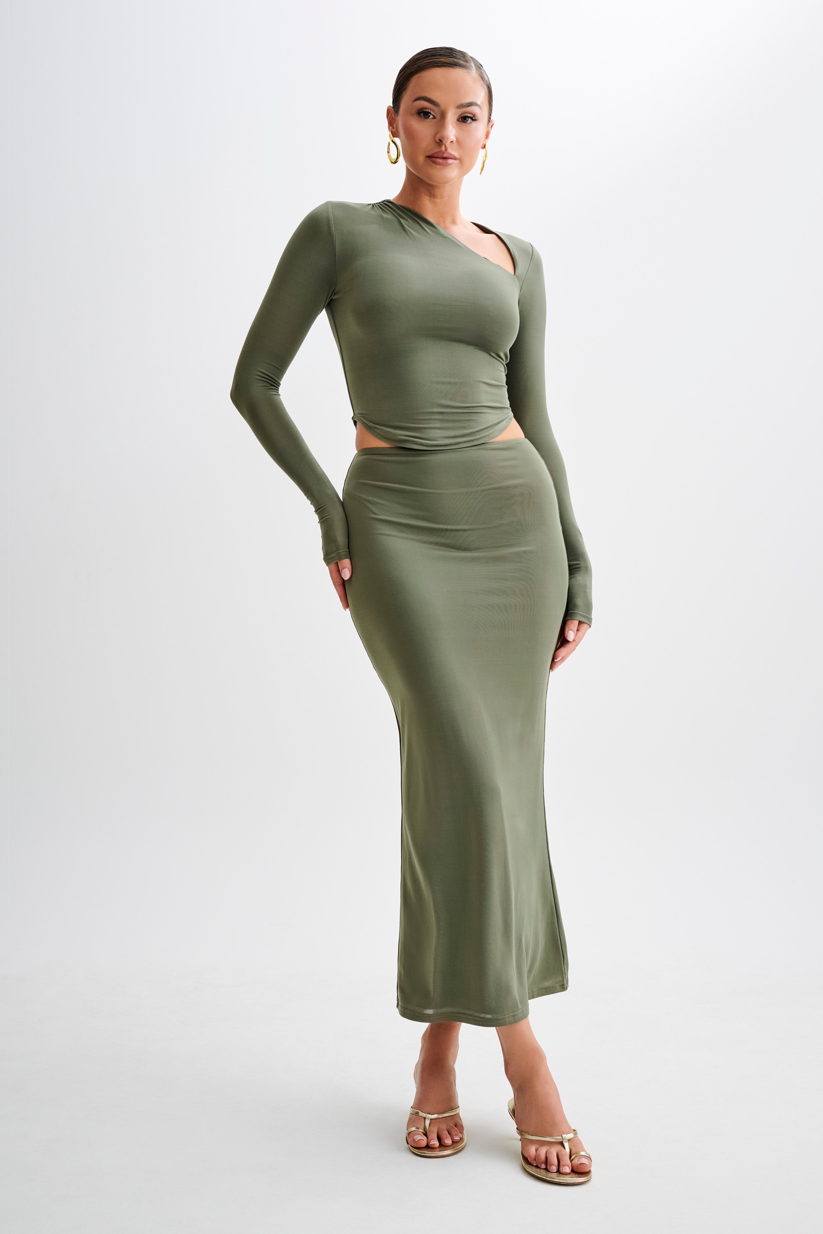 Long Sleeve Bodycon Top with Asymmetrical Cut Out | Bruna