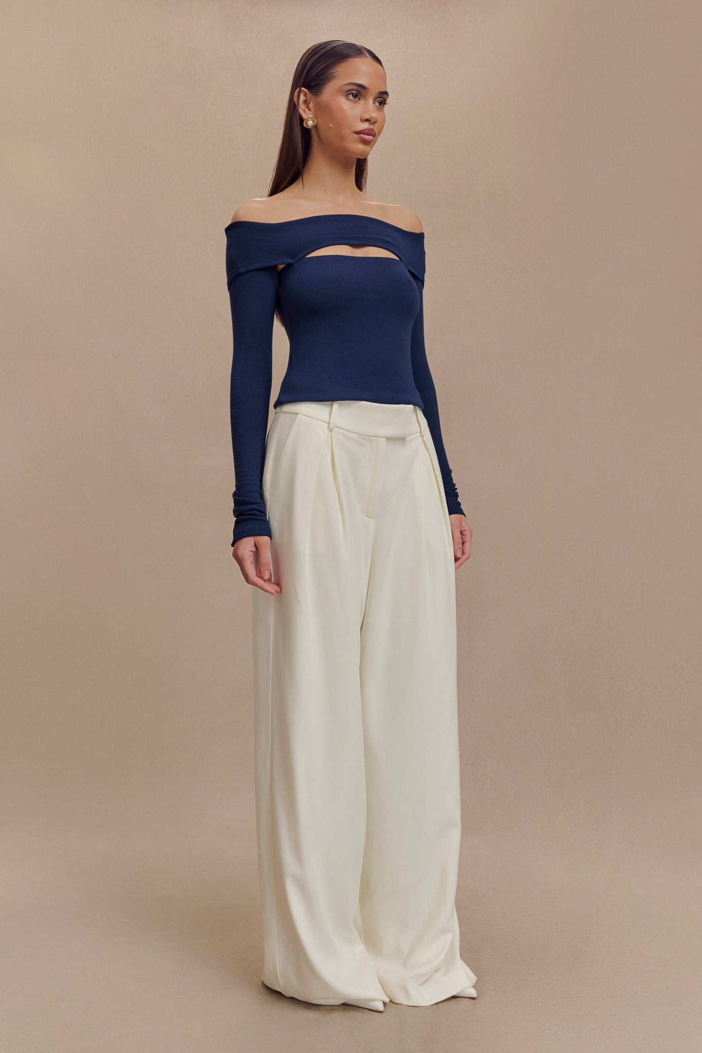 Cut Out Modal Long Sleeve Top with Bardot Neckline | Briah