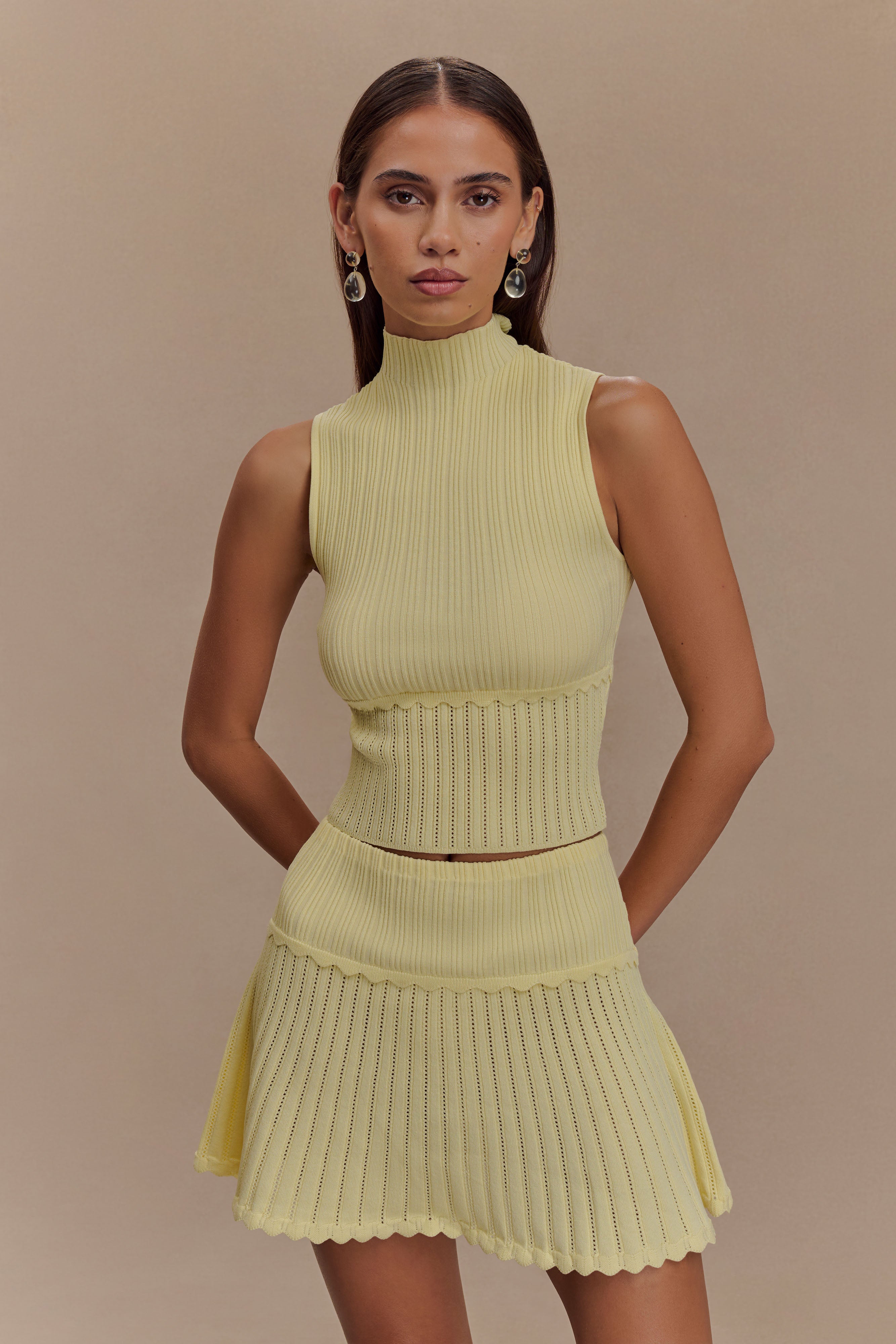 Pointelle Knit Sleeveless Top with Scalloped Waist | INDY