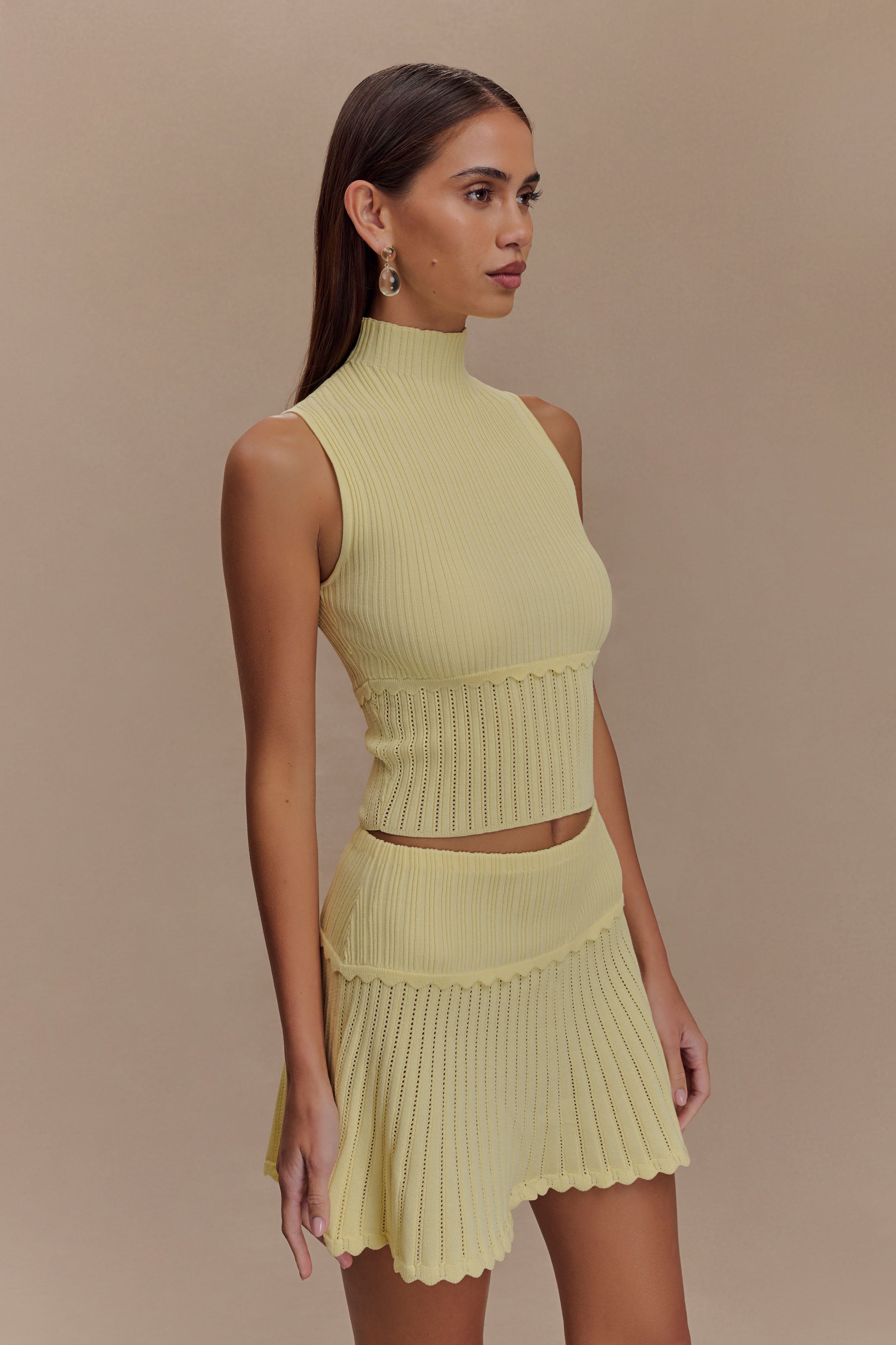 Pointelle Knit Sleeveless Top with Scalloped Waist | INDY