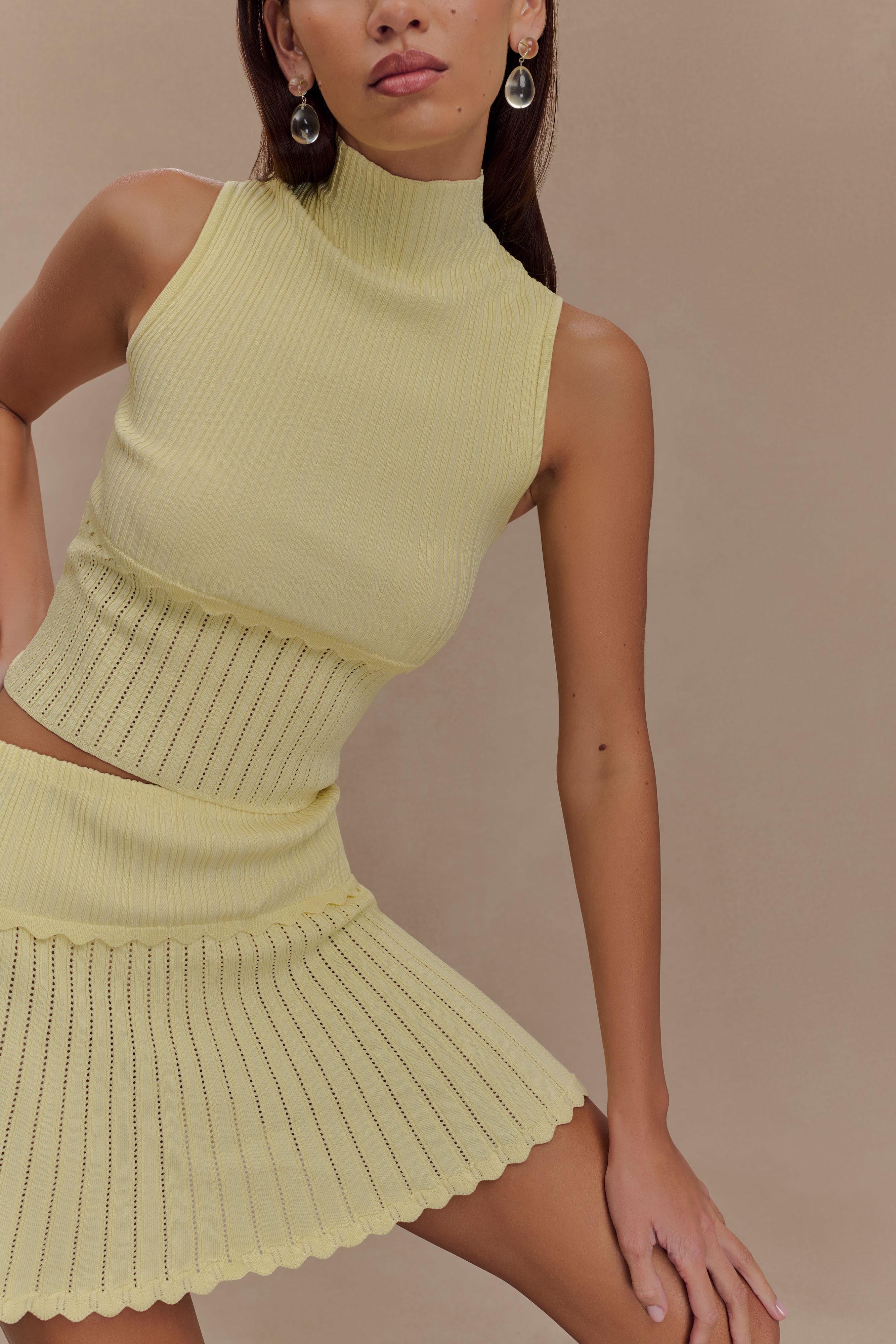 Pointelle Knit Sleeveless Top with Scalloped Waist | INDY