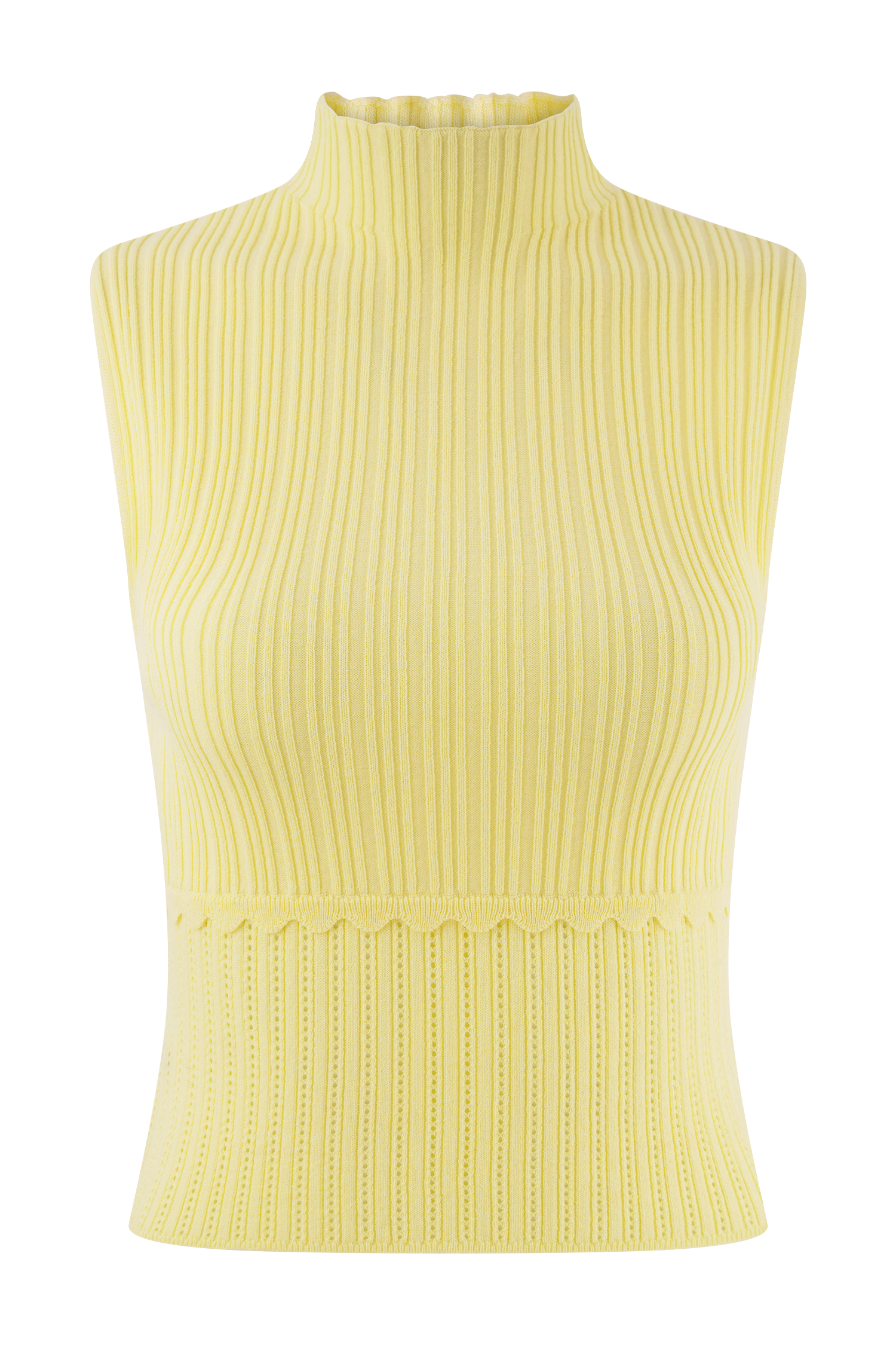 Pointelle Knit Sleeveless Top with Scalloped Waist | INDY