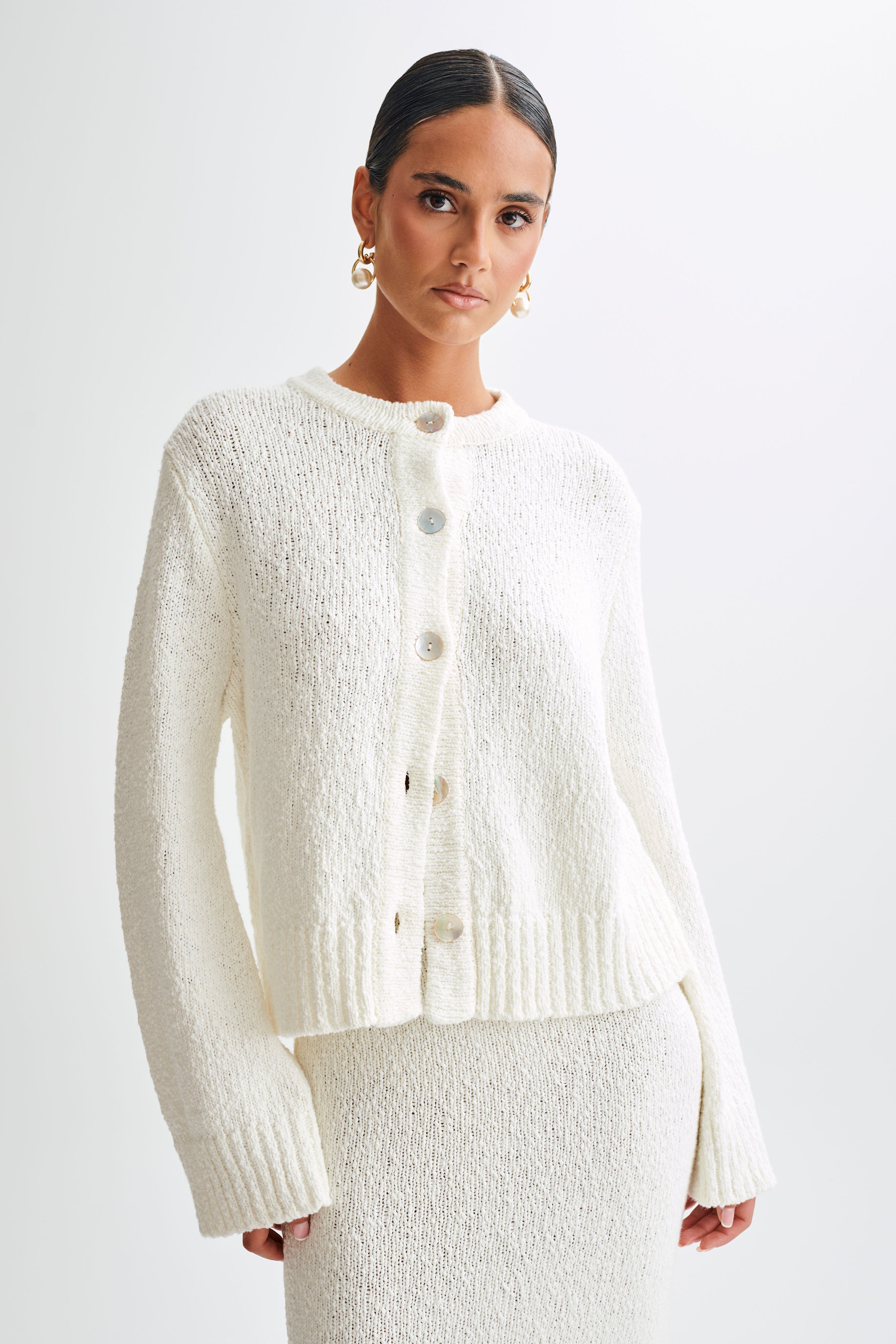 Oversized Boucle Cardigan for Women - White | Moira
