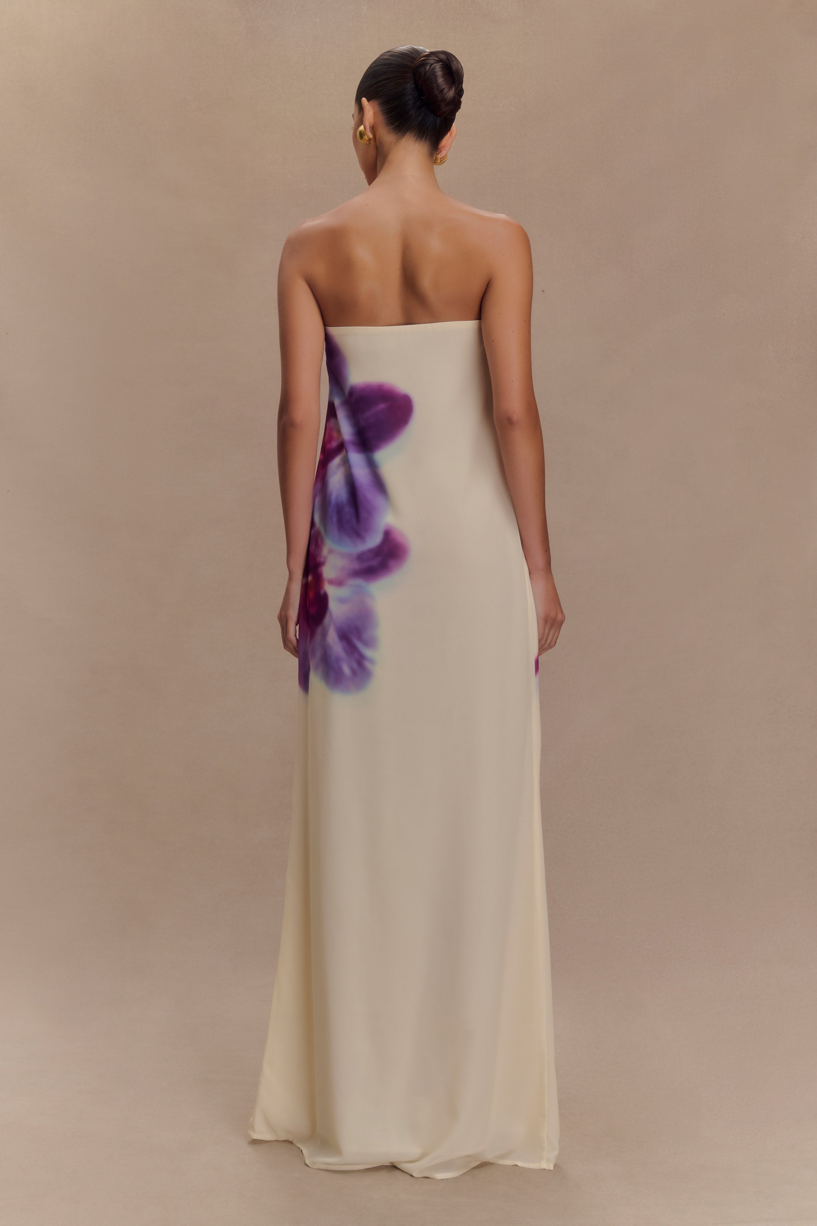 Strapless Chiffon Maxi Dress with Floral Print | Amaya